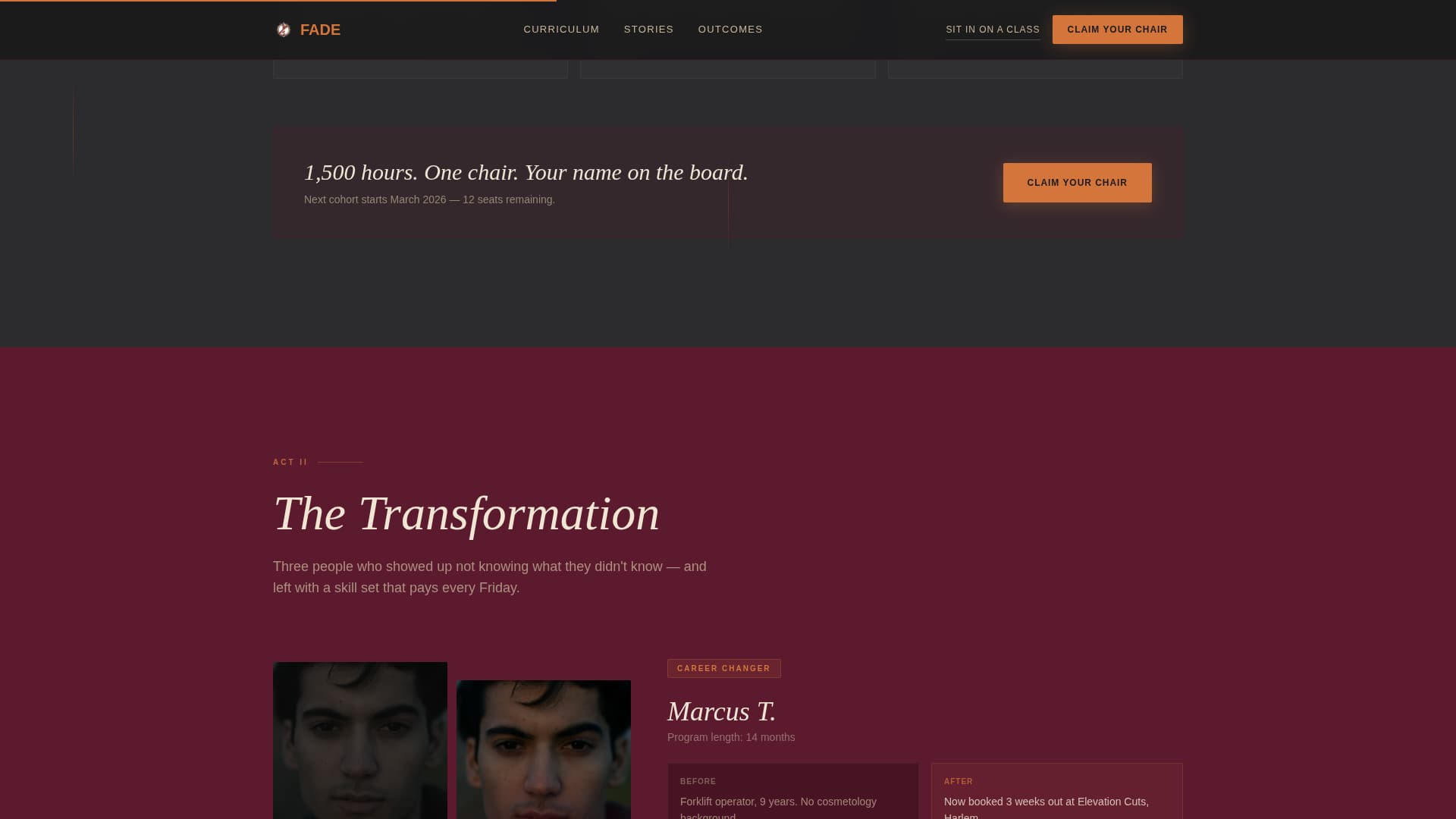 Fade - Immersive Barbering Landing Page Template