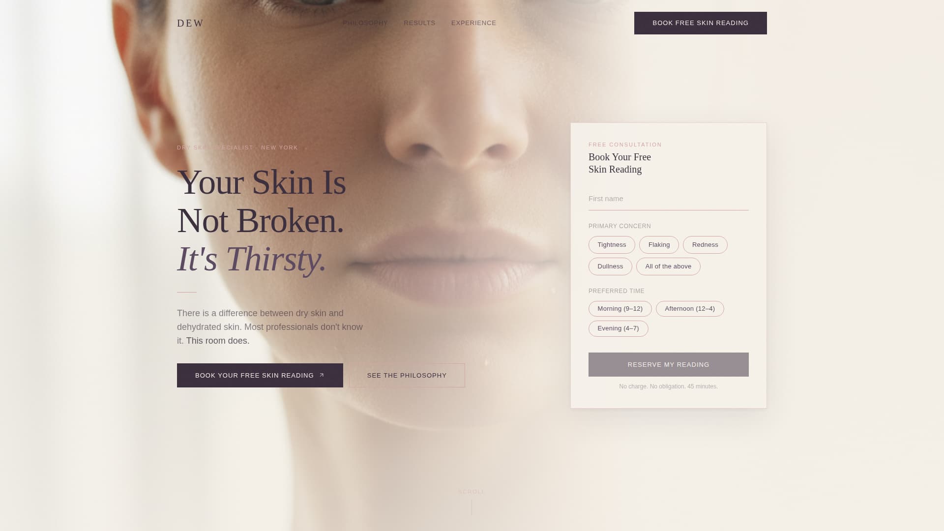 Dew - Radiant Aesthetician Landing Page Template