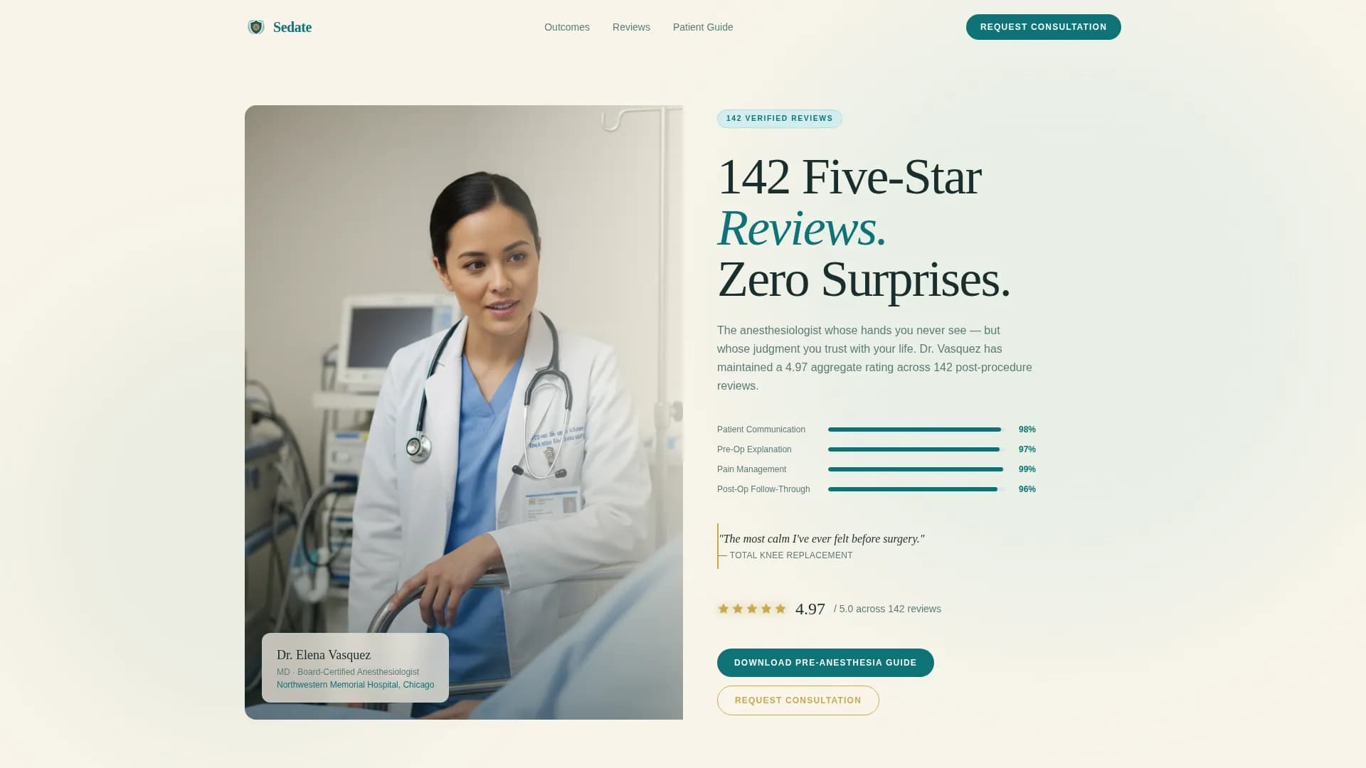 Anesthesiologist Reviews & Social Proof Website Template