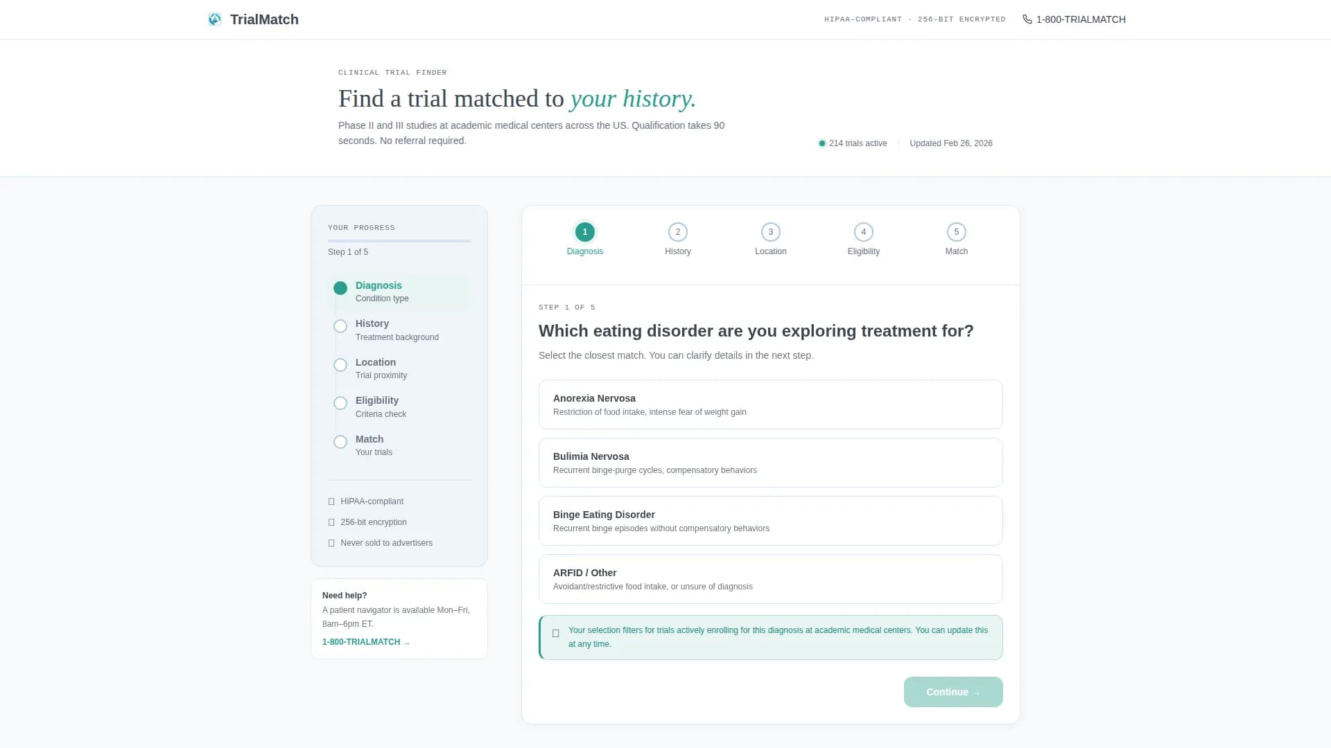 Specialist Eating Disorder Care Appointment Booking Website Template