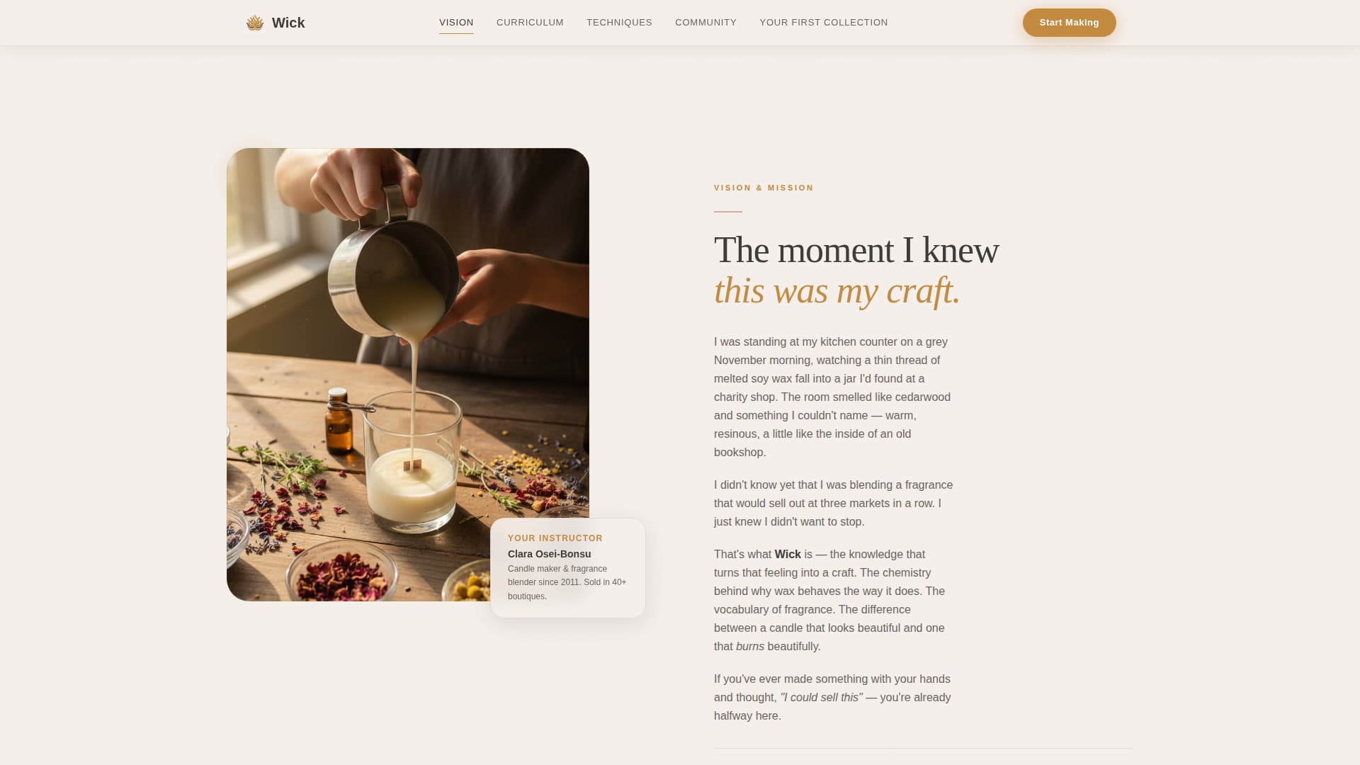 Wick — Premium Wax Craft Landing Page Template