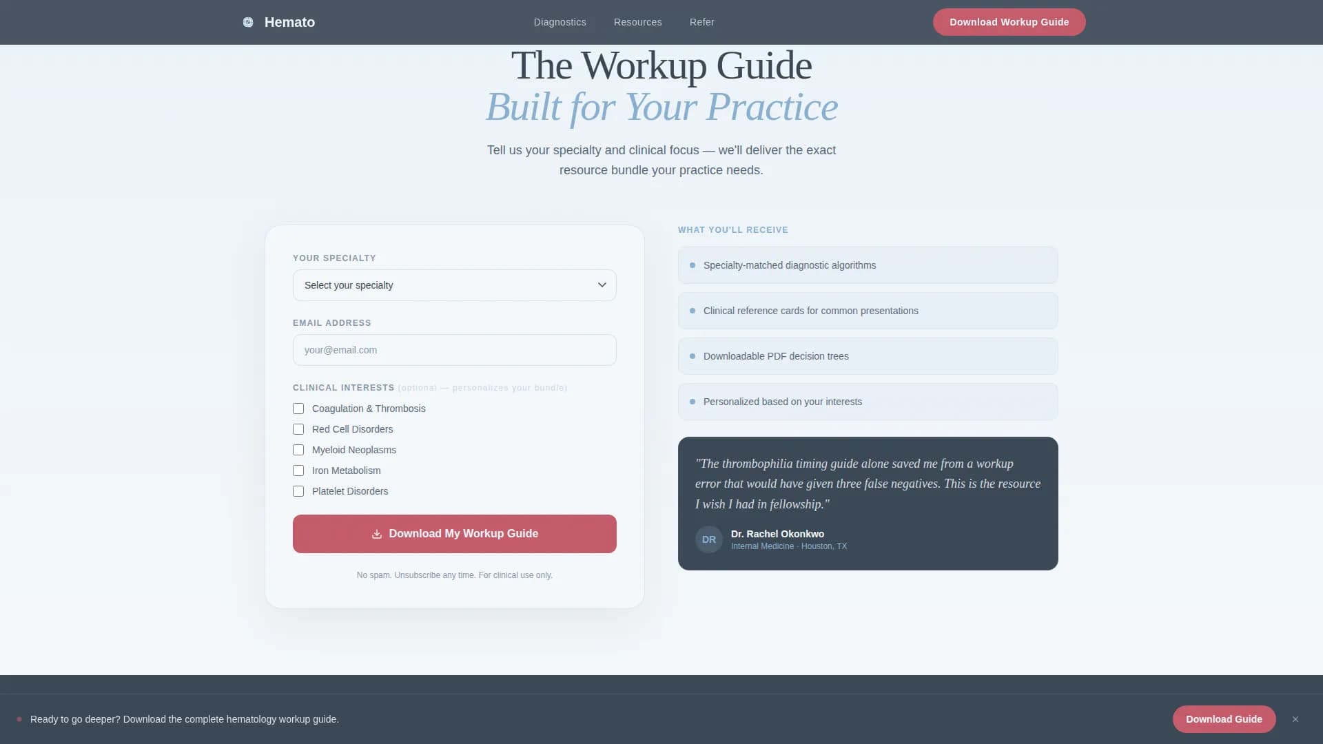 Hematologist Practice Website Template with Diagnostic Pathways