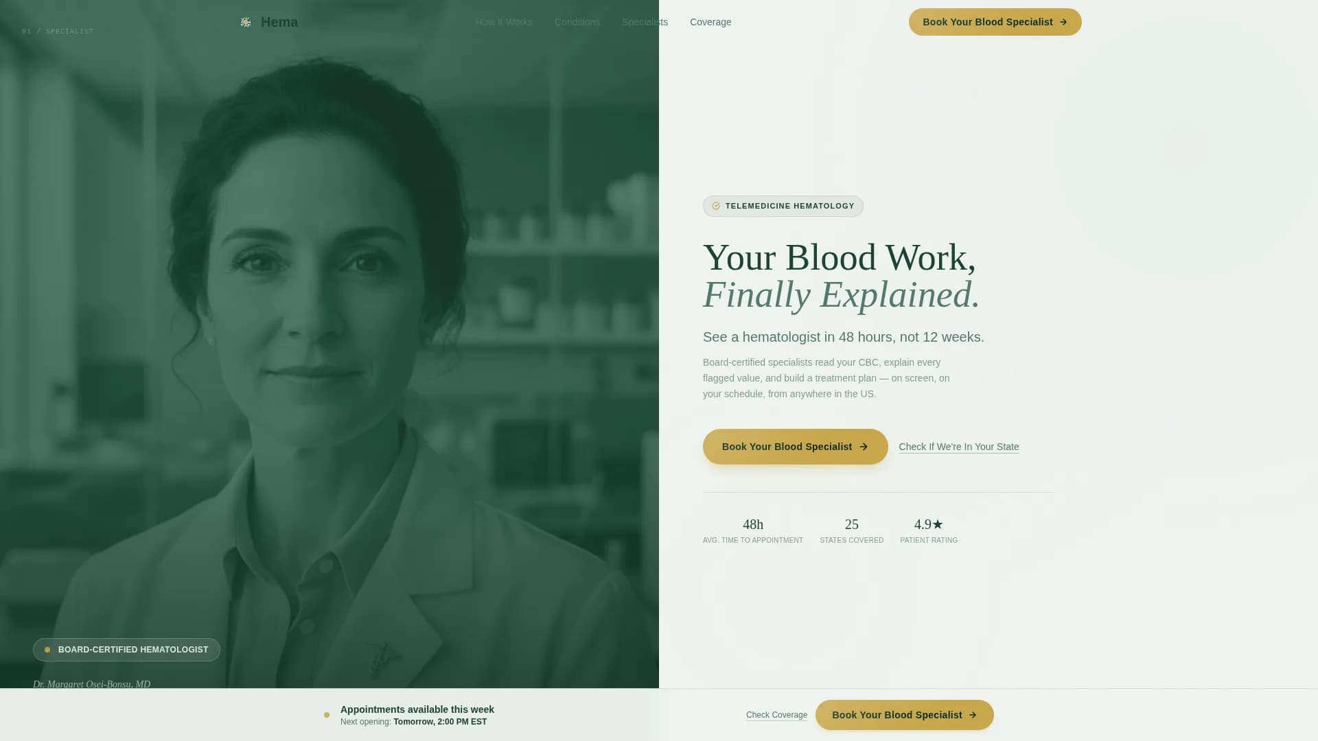 Hema - Hematology Telehealth Landing page Template