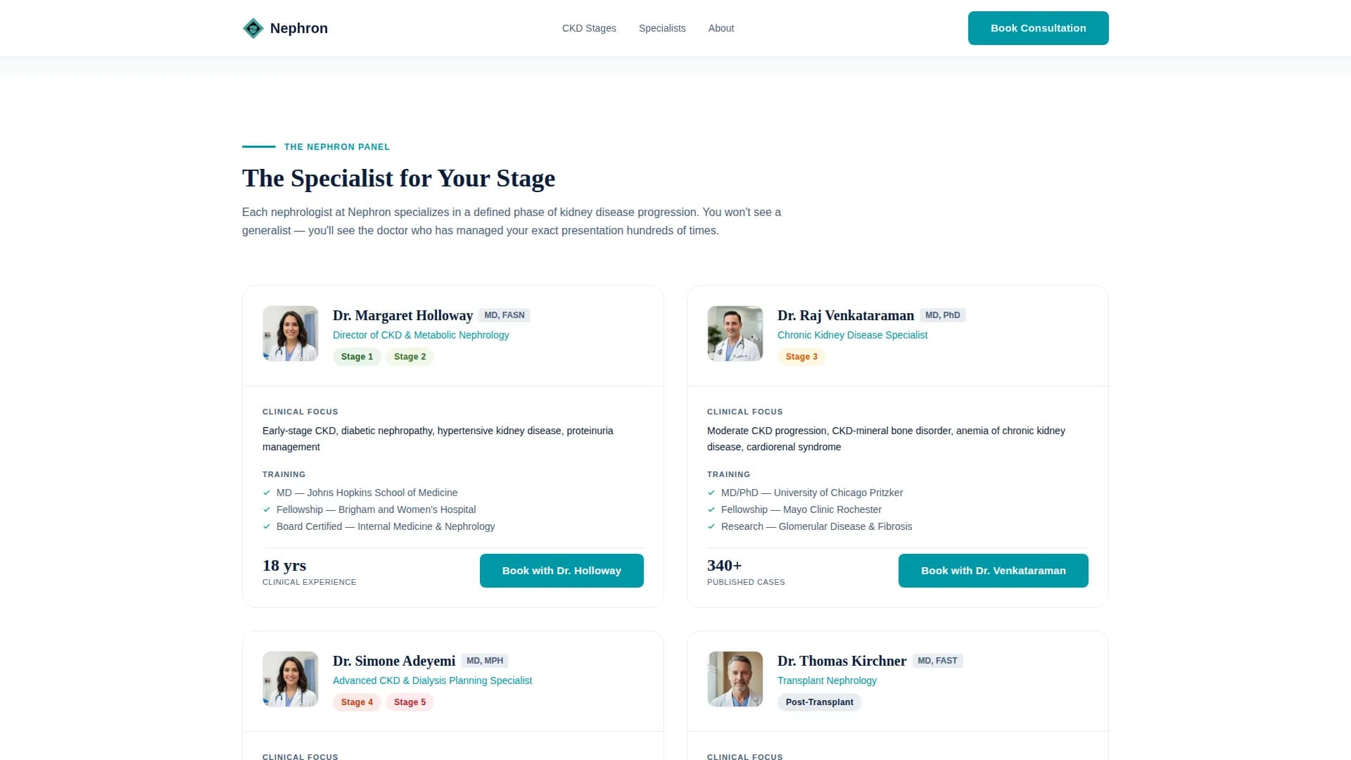 Kidney Disease Care Specialist Booking Website Template