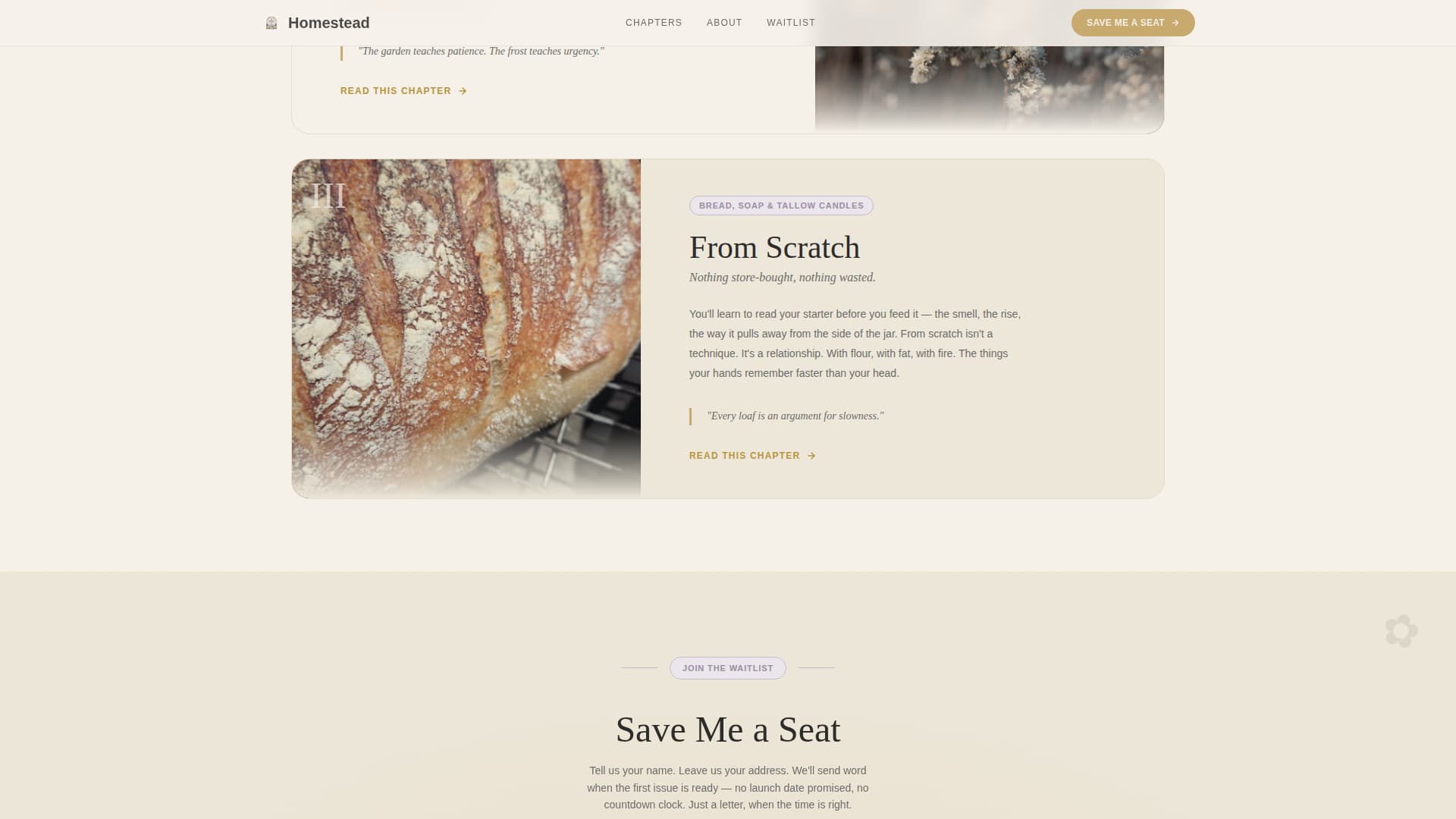 Homestead - Timeless Selfsufficiency Landing Page Template