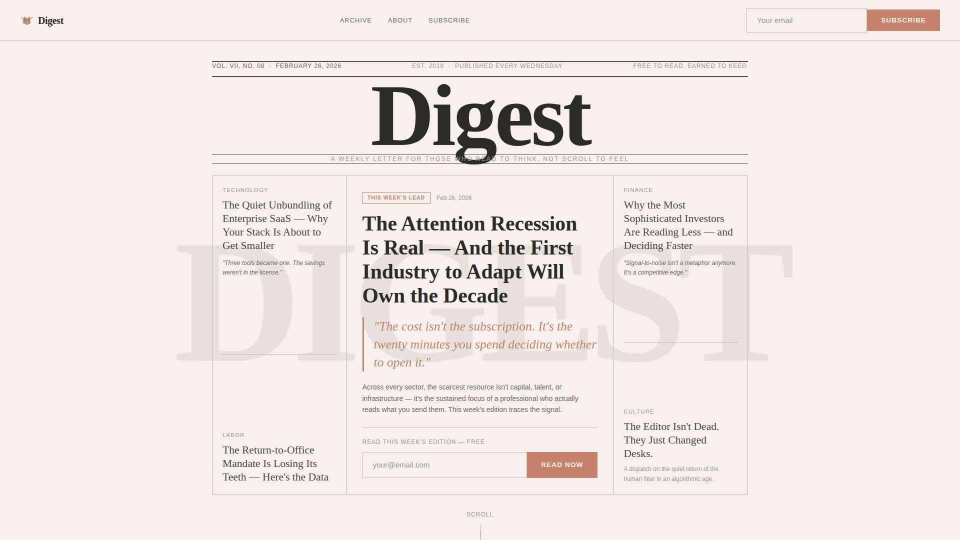 Digest - Curated Newsletter Landing Page Template