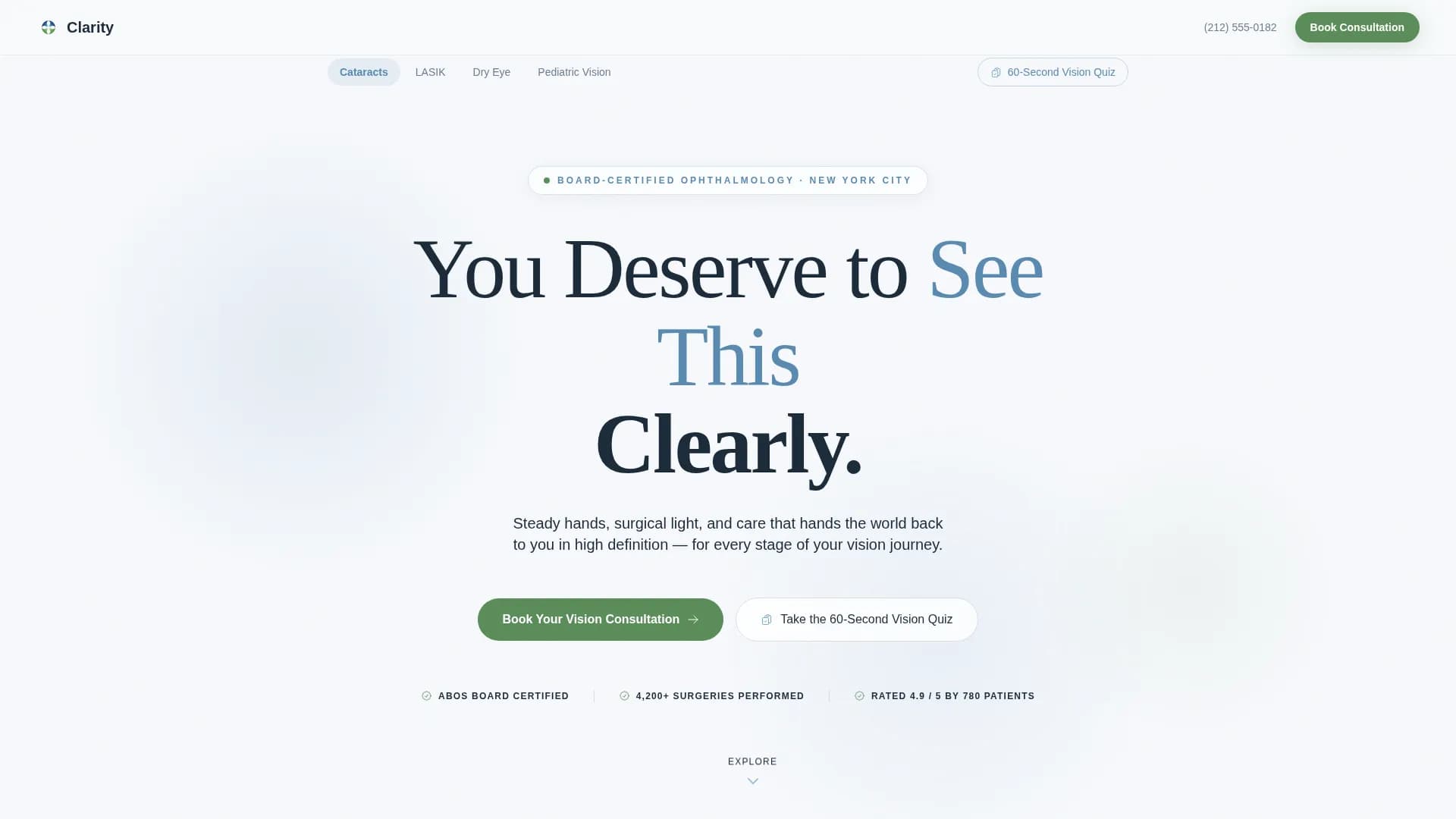 Eye Care & Optometry Specialist Booking Website Template