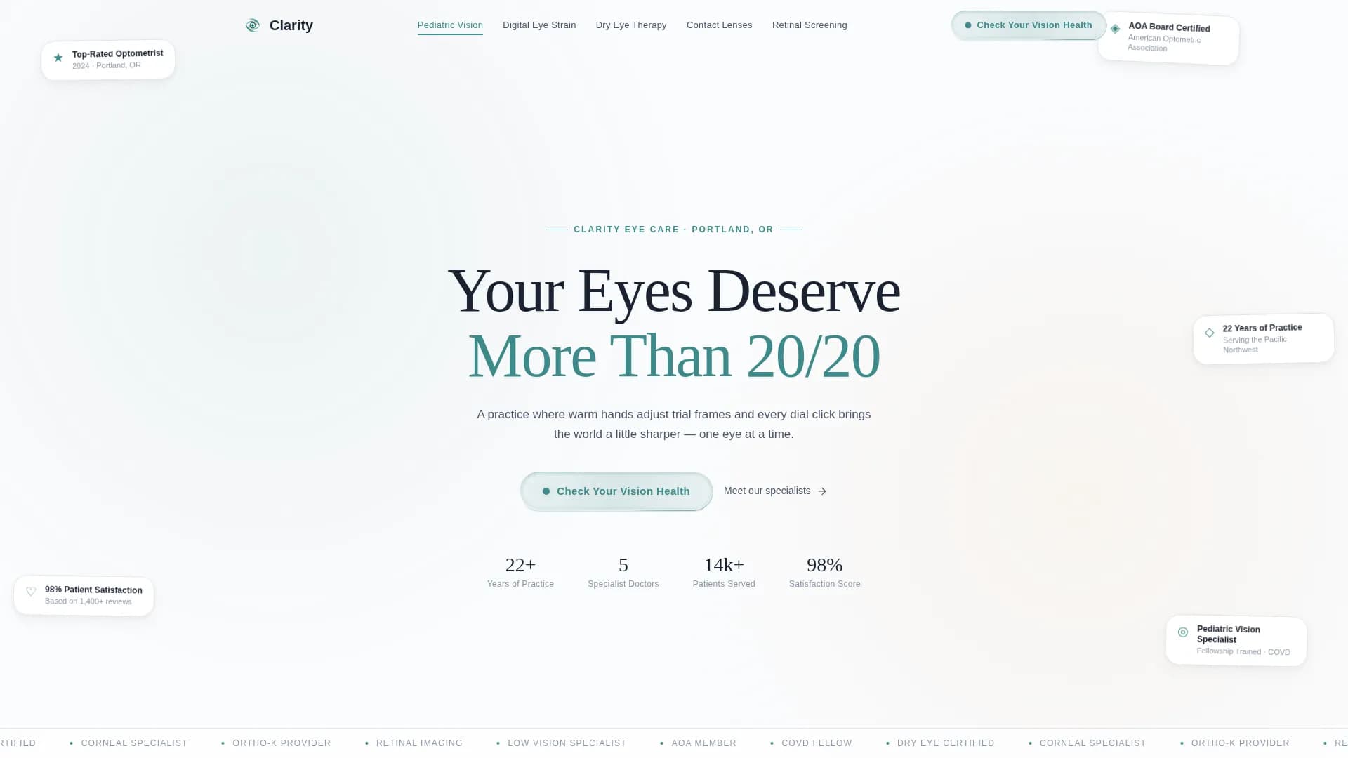 Eye Care & Optometry Booking Website Template