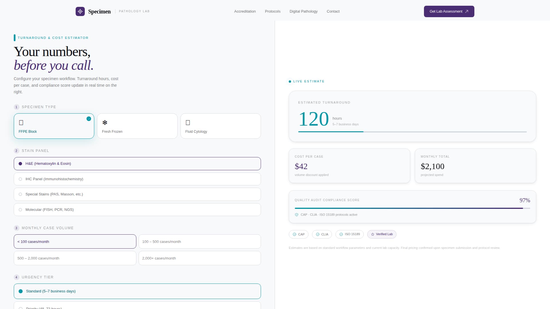 Pathology Medicine Cost Estimator Website Template