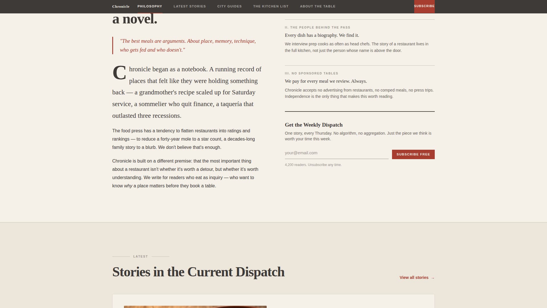 Chronicle - Compelling Restaurant Review Landing Page Template