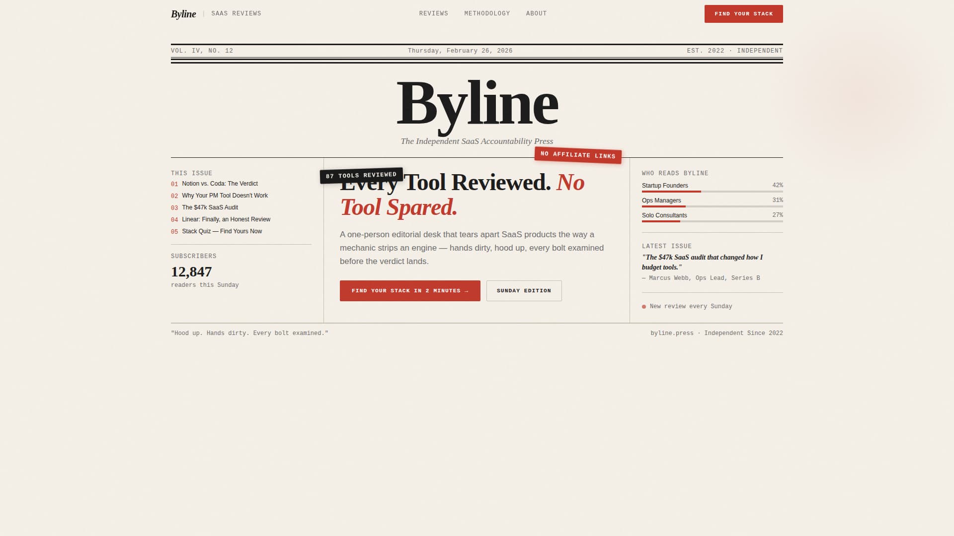Byline - Honest SaaS Review Landing Page Template