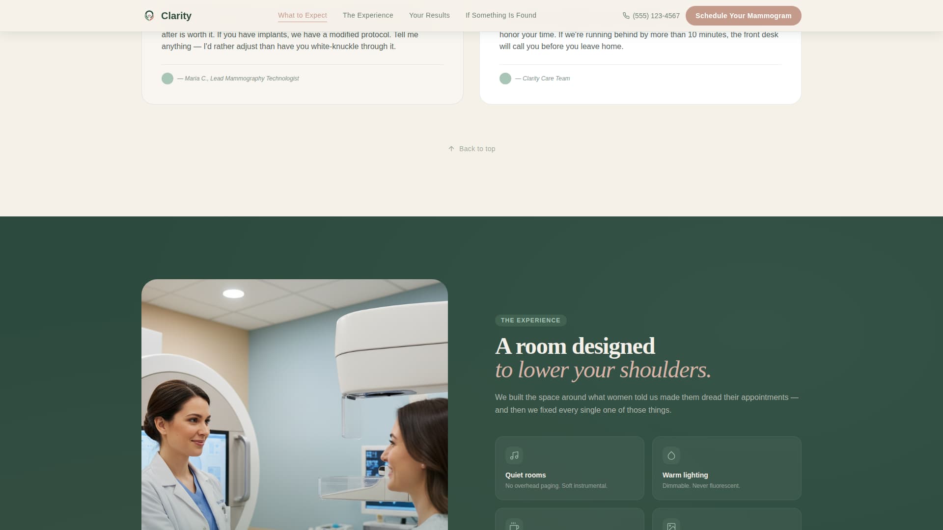 Clarity - Compassionate Mammography Landing Page Template