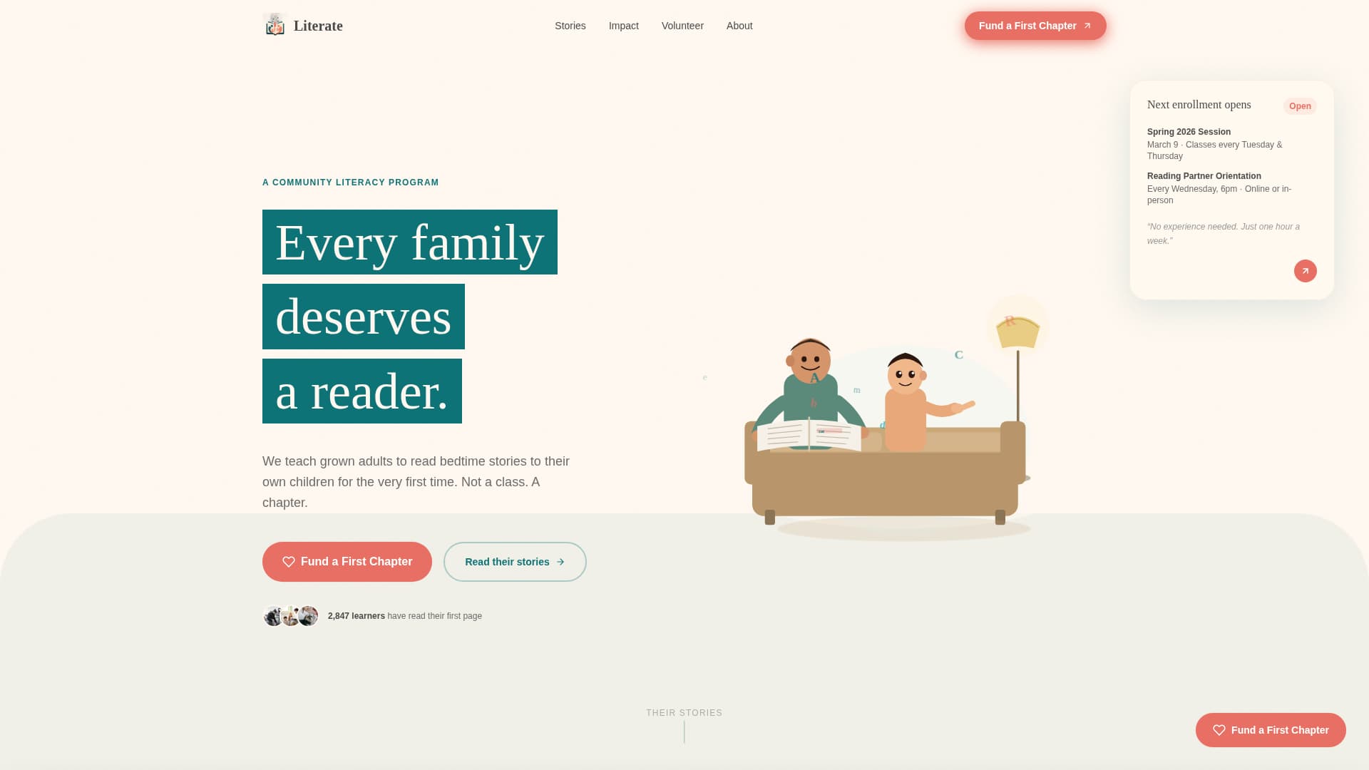 Literate - Heartfelt Literacy Landing Page Template