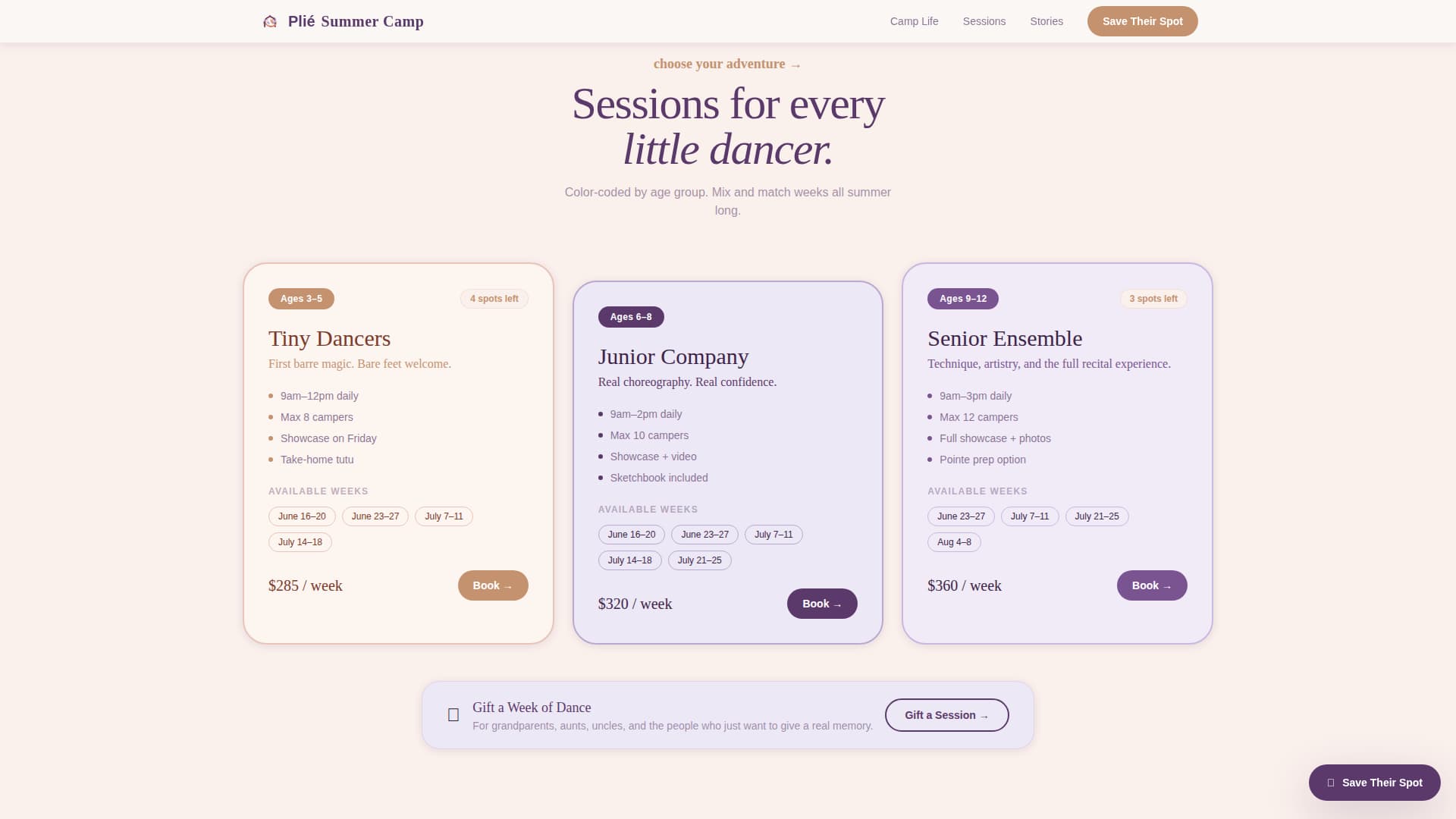 Kids Ballet Specialist Booking Website Template