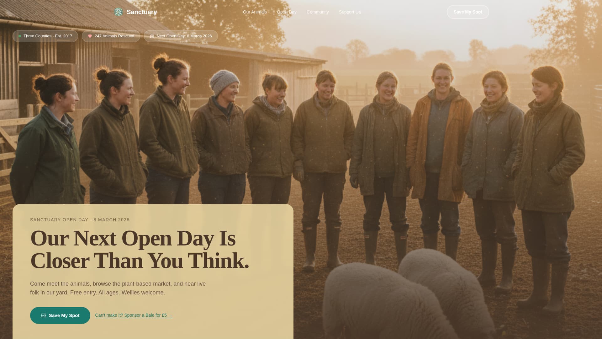 Sanctuary - Heartfelt Animal Rights Landing Page Template