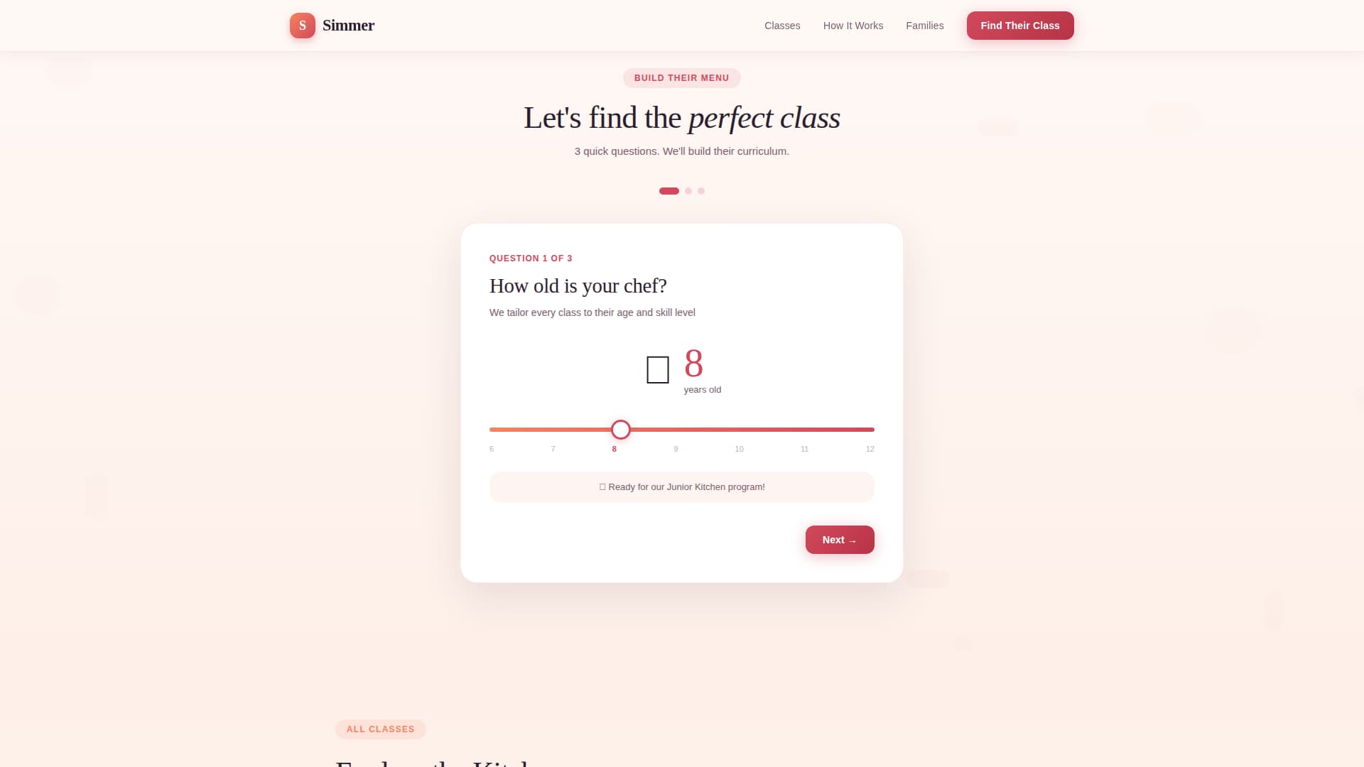 Simmer - Nurturing Kidscooking Landing Page Template