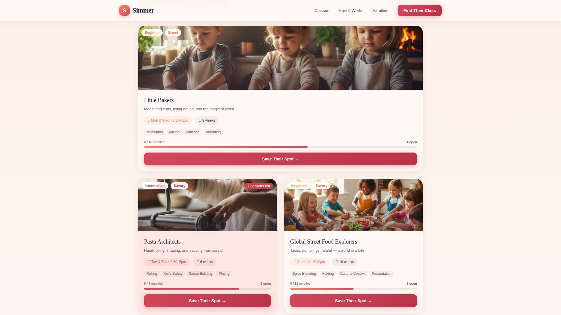 Simmer - Nurturing Kidscooking Landing Page Template