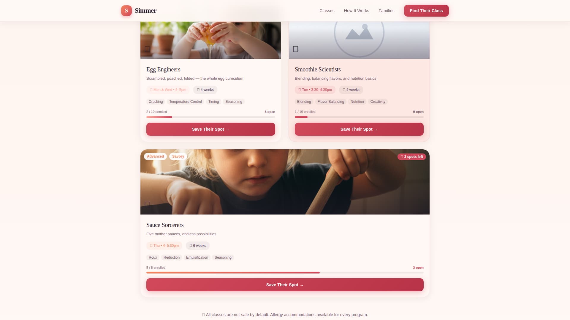 Simmer - Nurturing Kidscooking Landing Page Template