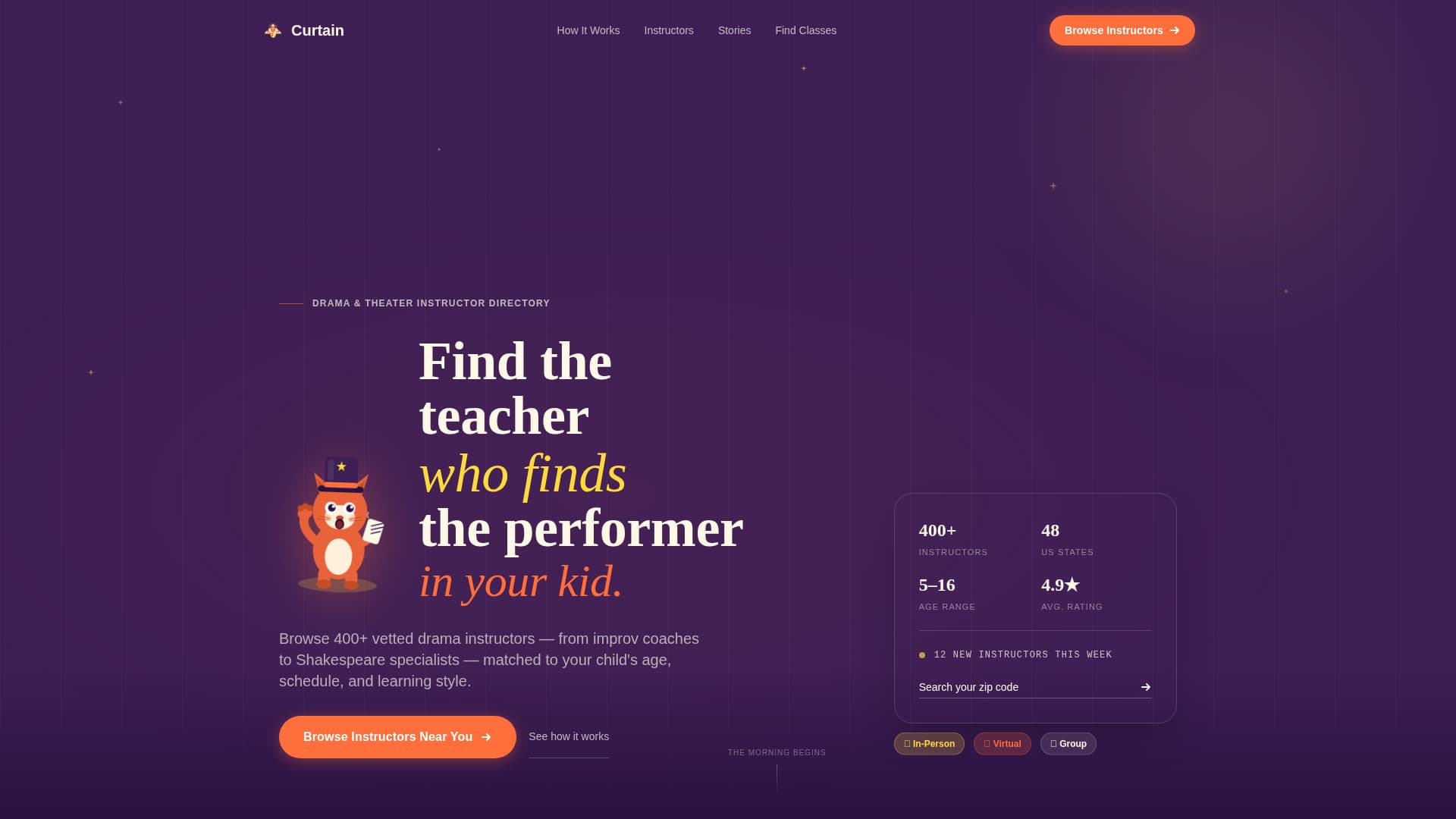 Curtain — Transformative Drama School Landing Page Template