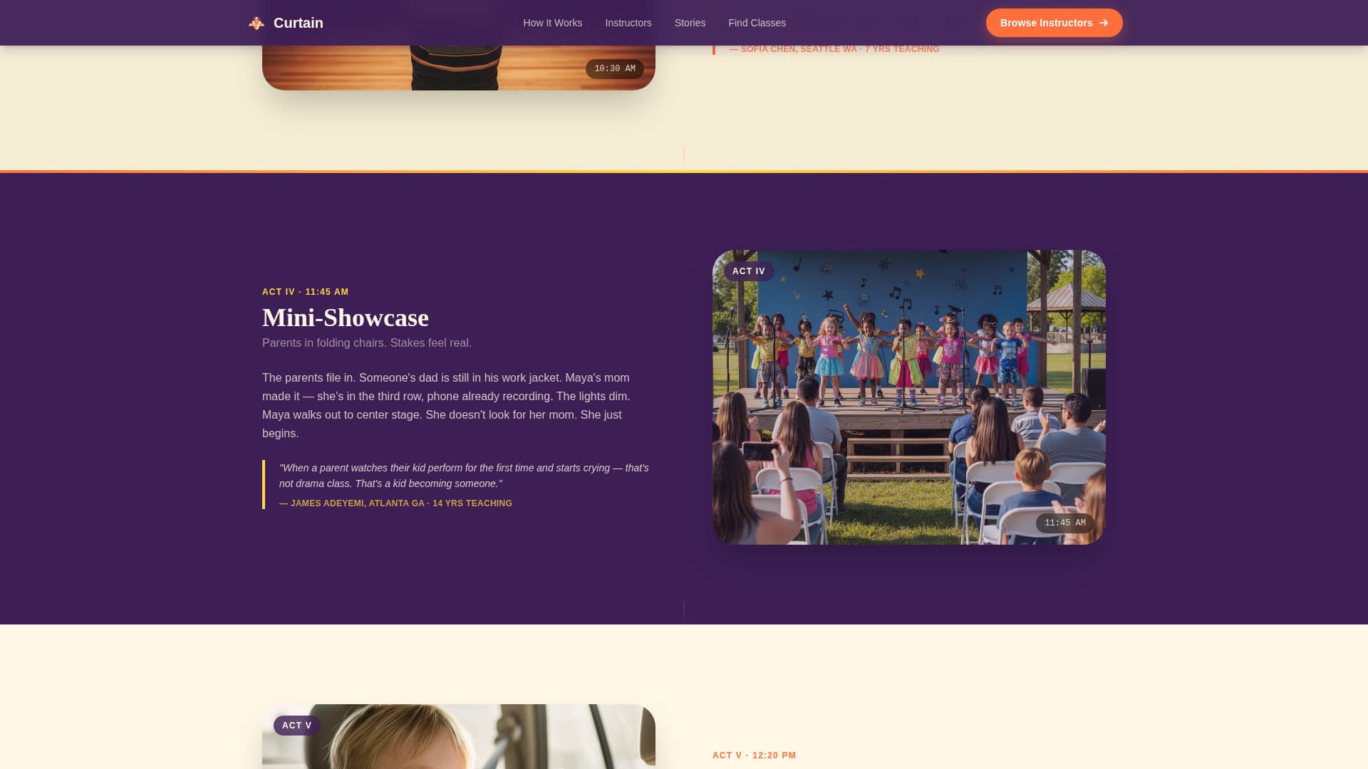 Curtain — Transformative Drama School Landing Page Template