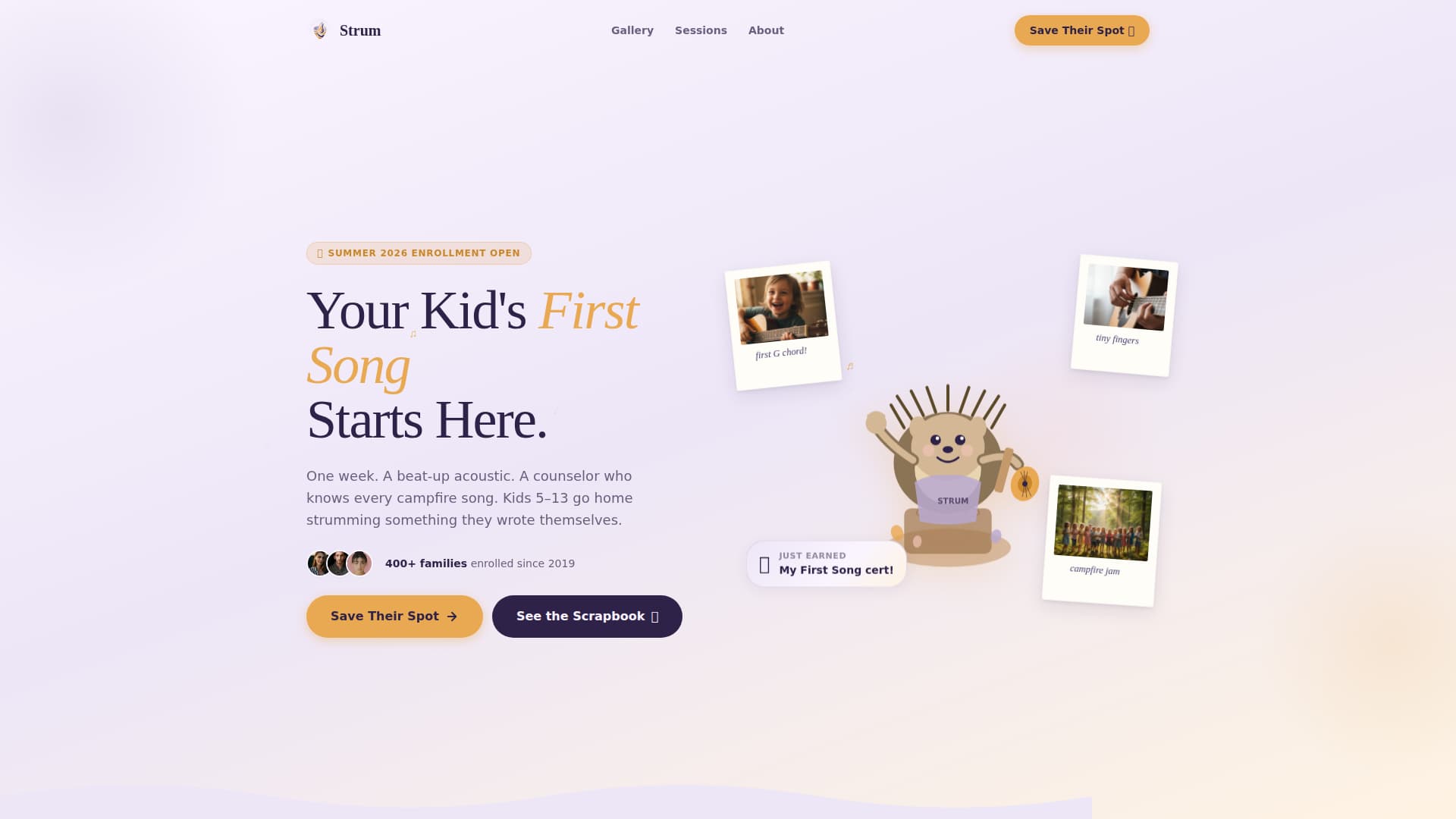 Strum - Enchanting Kidsguitar Landing Page Template