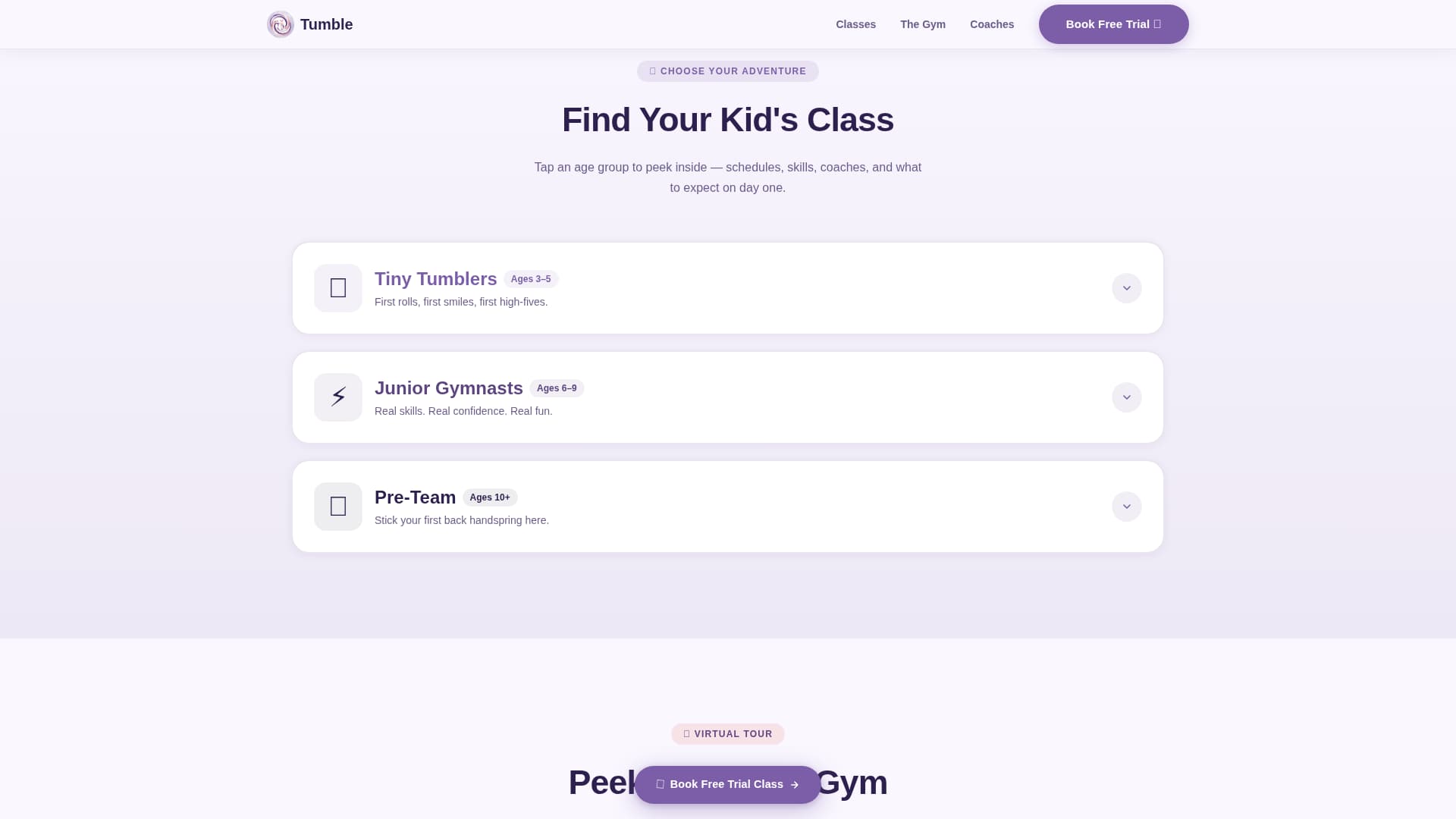 Tumble - Inspiring Gymnastics Landing Page Template