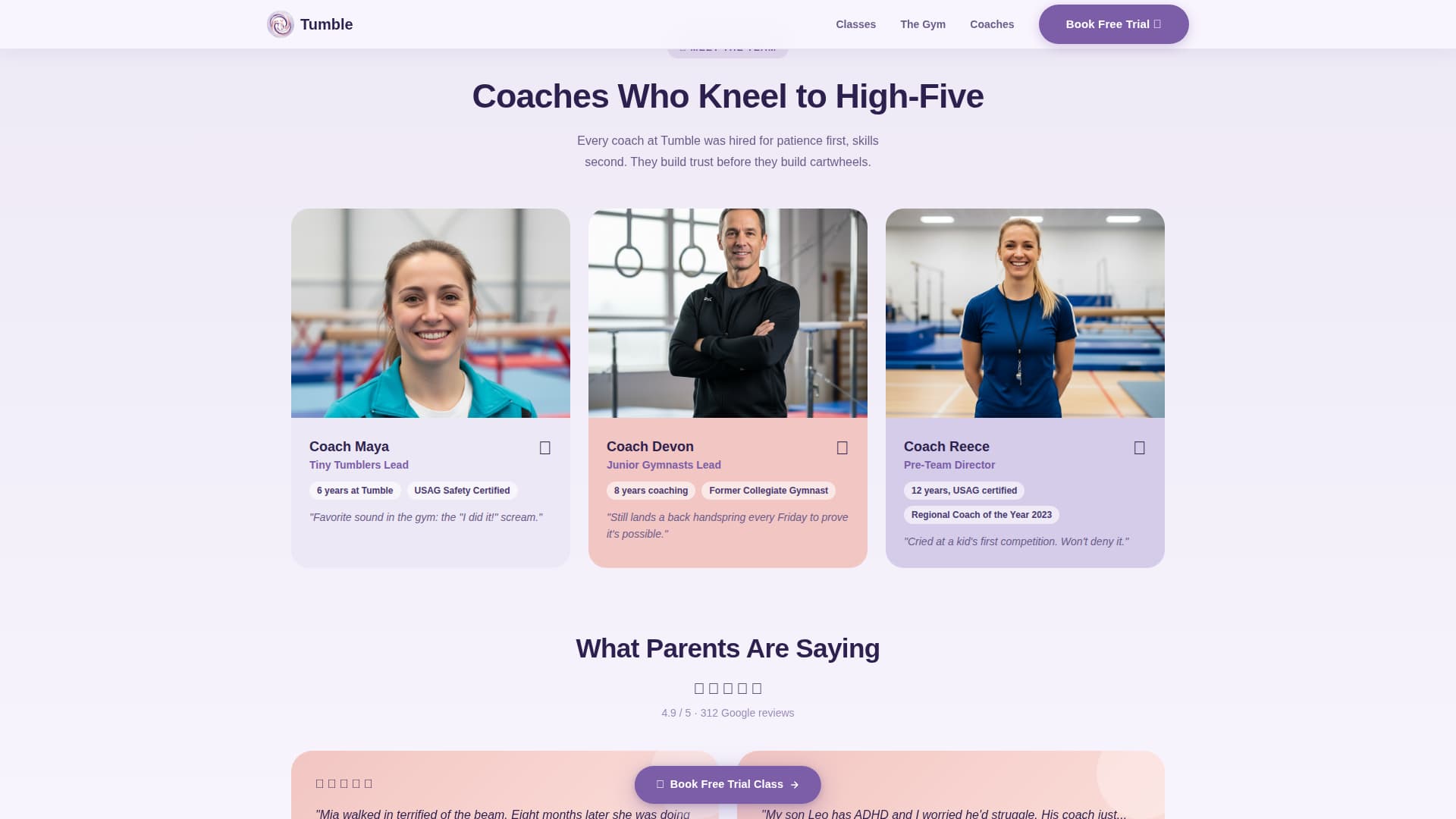 Tumble - Inspiring Gymnastics Landing Page Template