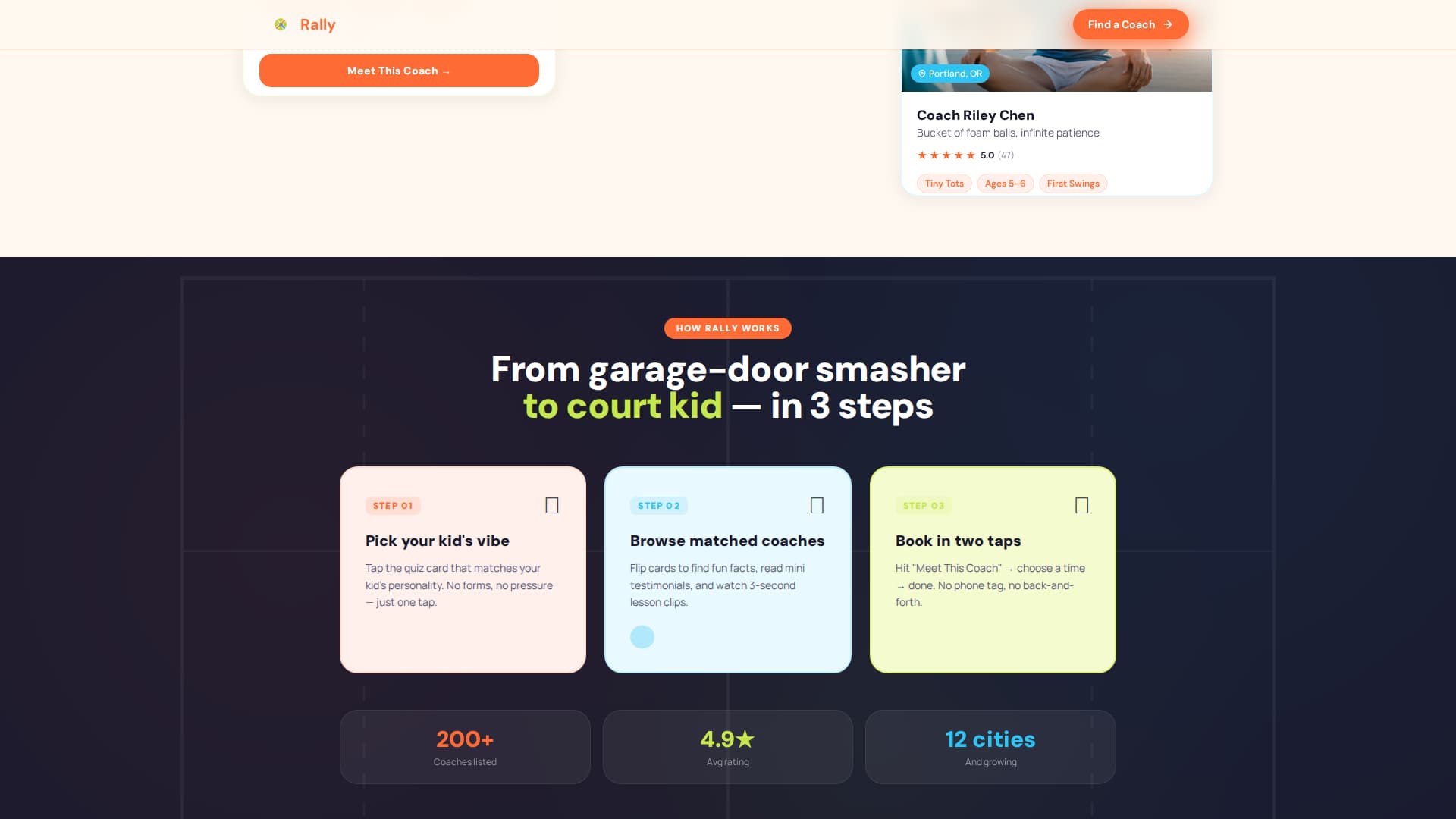Rally - Playful Tennis Coach Landing Page Template