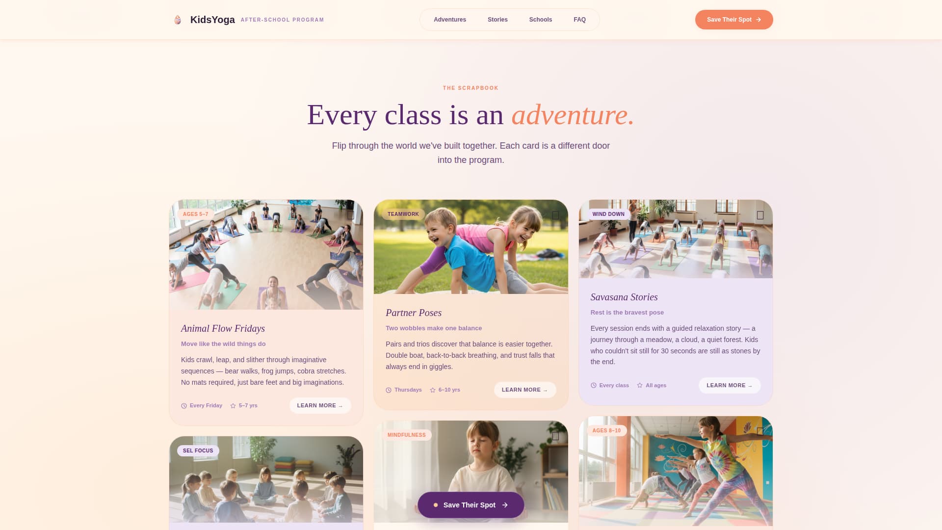 Namaste - Nurturing Kids Yoga Landing Page Template