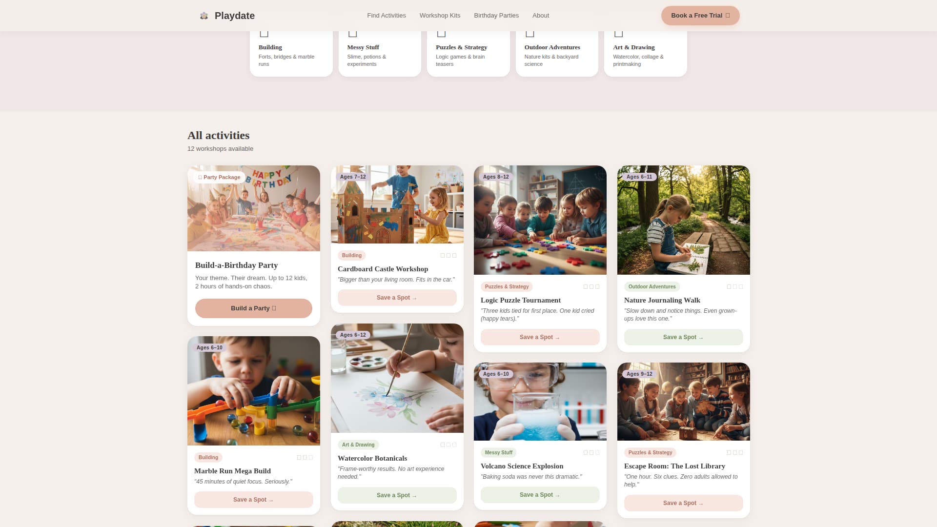 School Age (5-10) Products & Specialist Booking Website Template