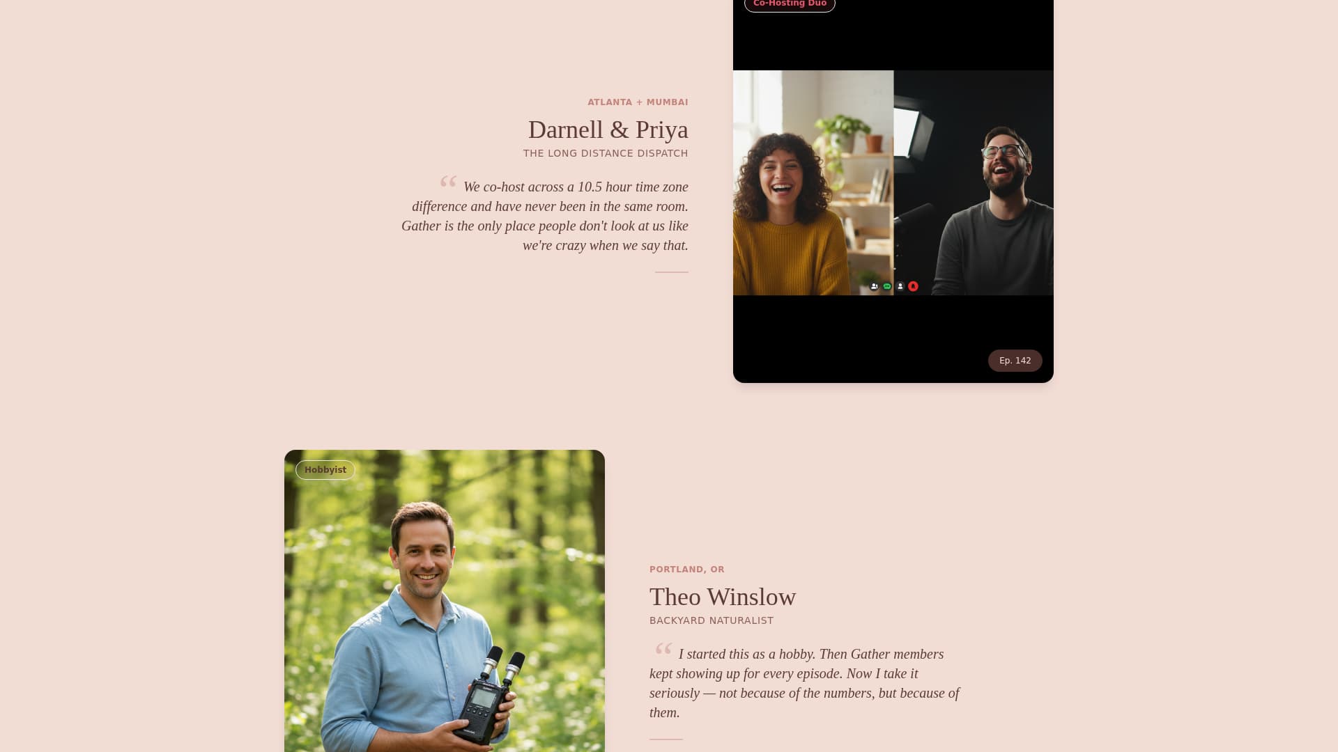Gather - Heartfelt Podcasters Landing Page Template