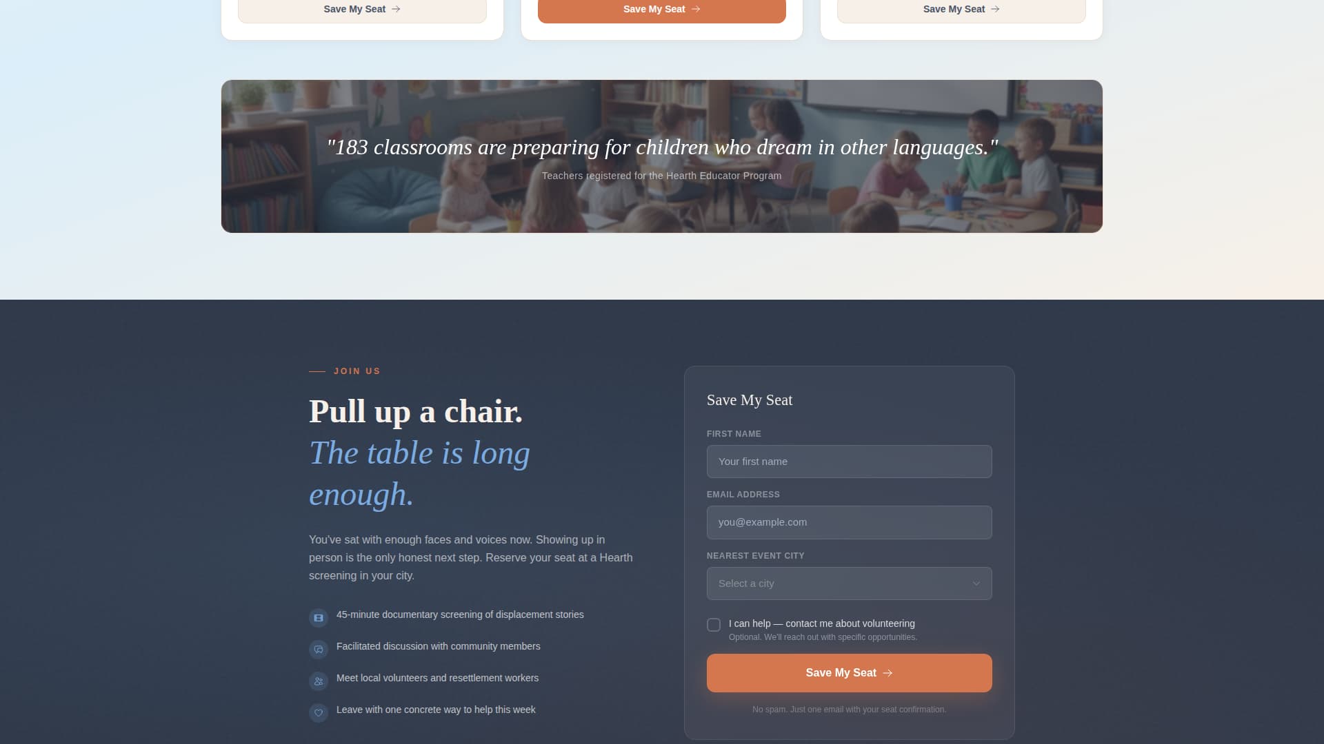 Hearth - Welcoming Refugee Landing Page Template