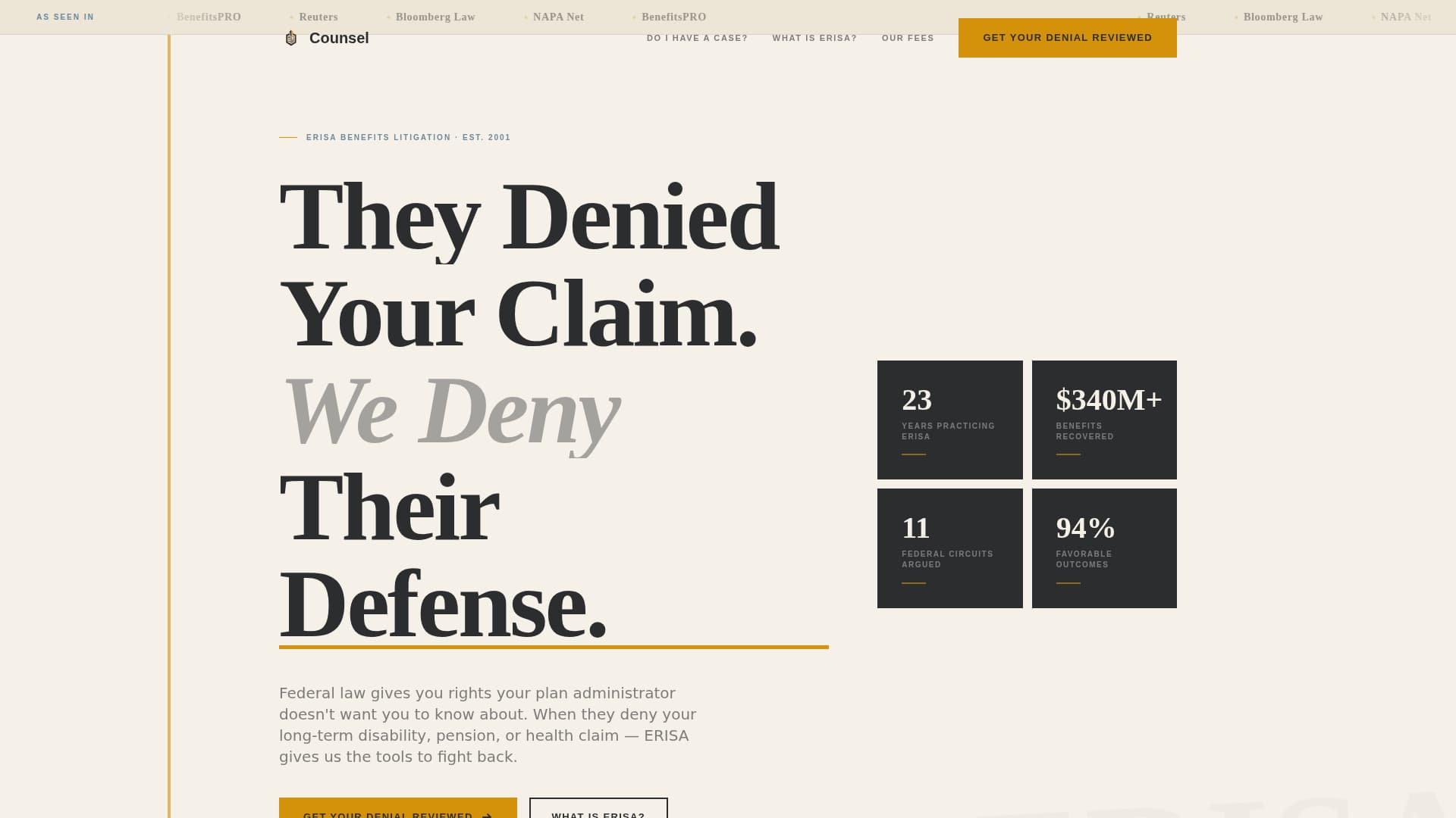 Counsel - Authoritative ERISA Landing Page Template