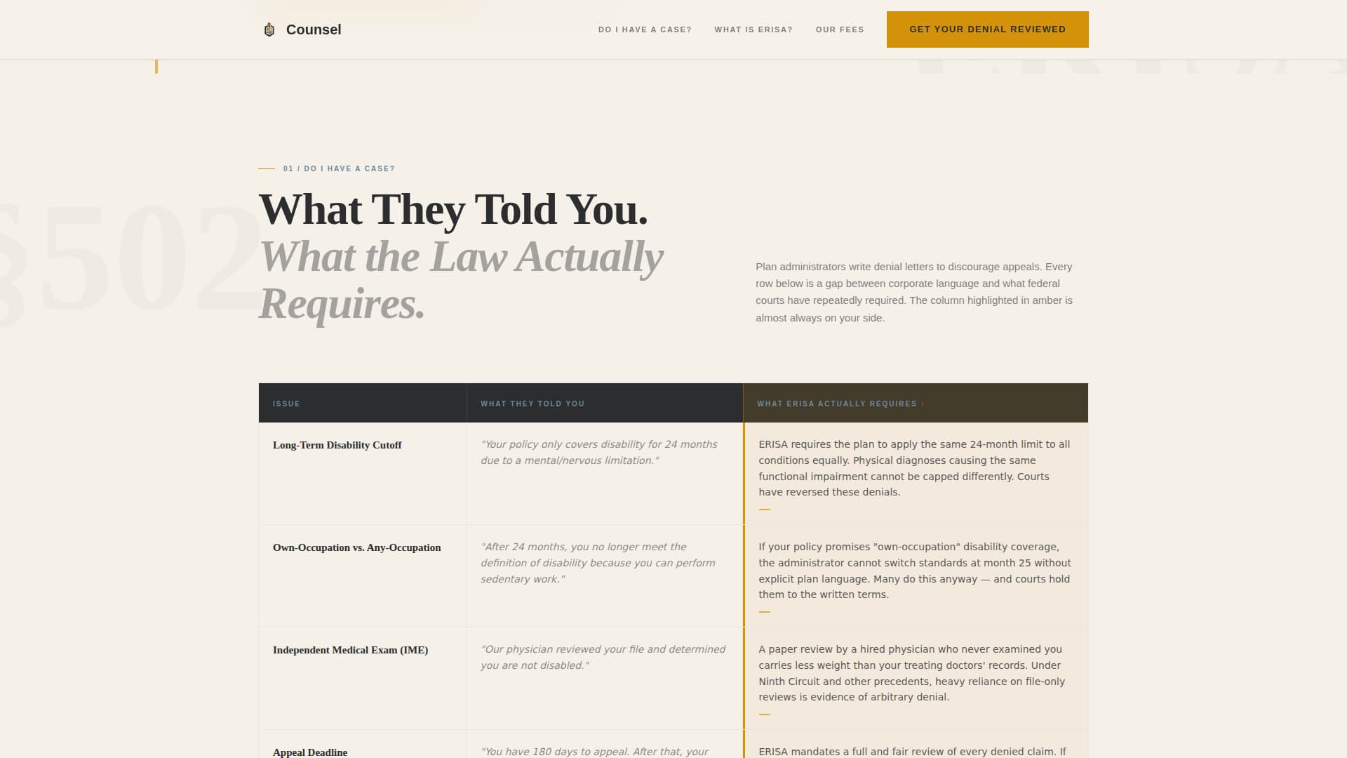Counsel - Authoritative ERISA Landing Page Template