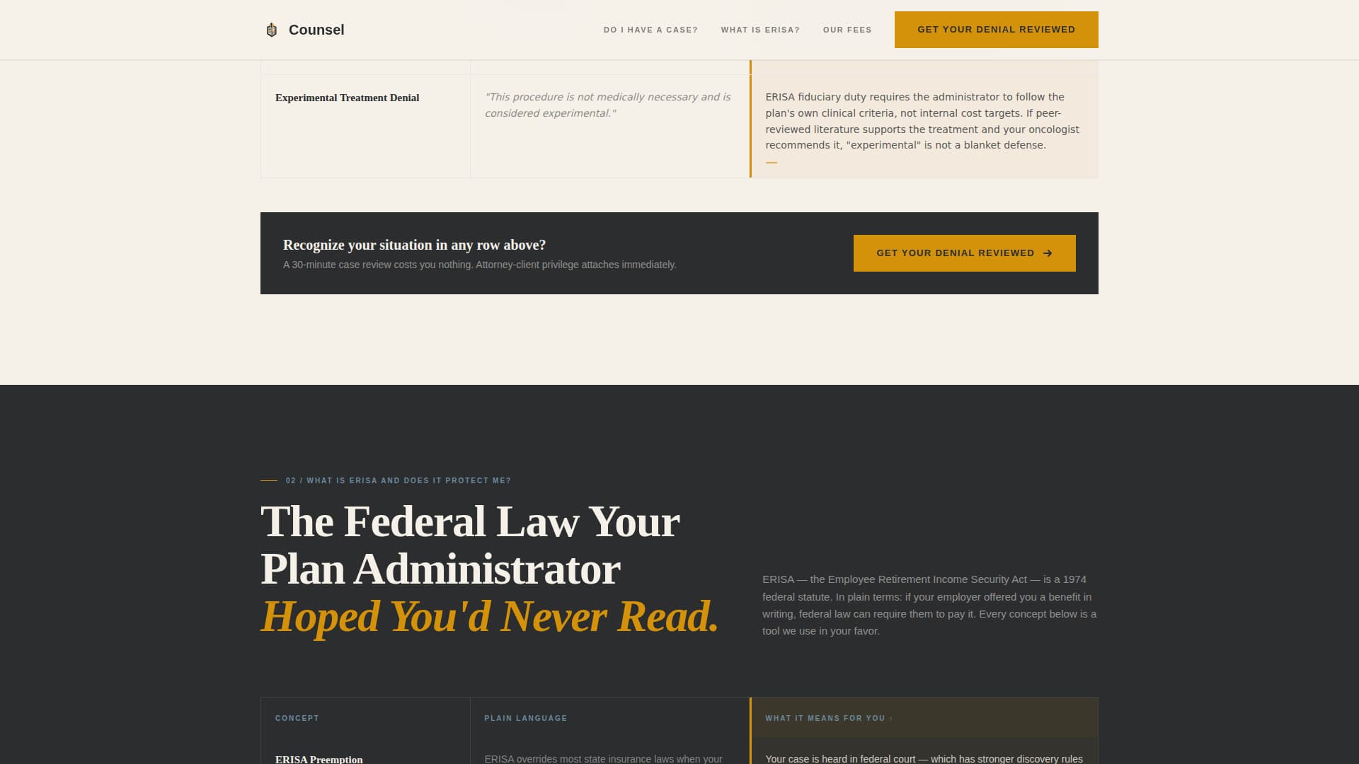 Counsel - Authoritative ERISA Landing Page Template