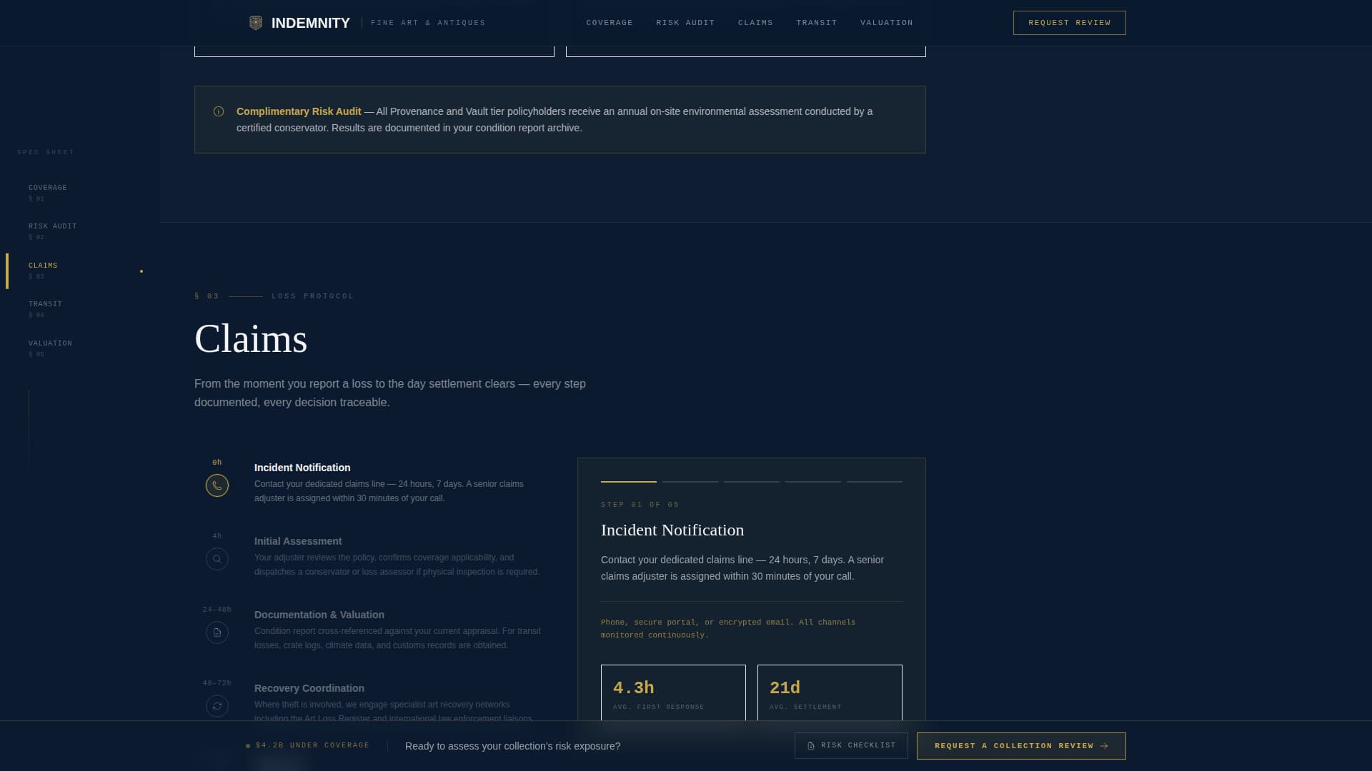 Indemnity - Bespoke Artinsurance Landing Page Template