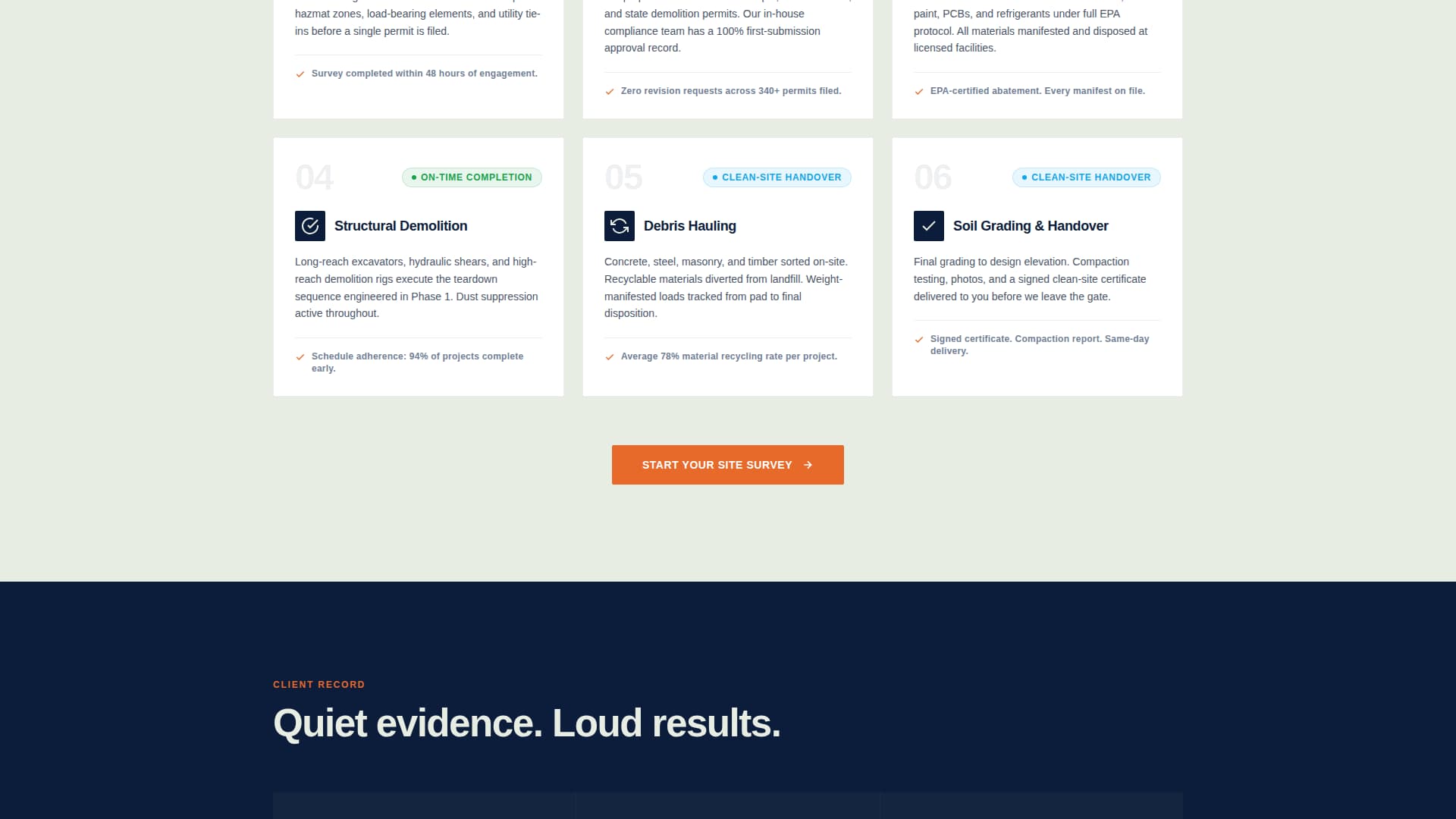 Demolition & Site Work Reviews & Social Proof Website Template