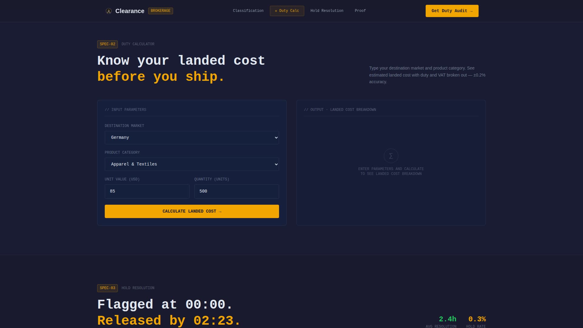 Clearance — Expert Customs Brokerage Landing Page Template
