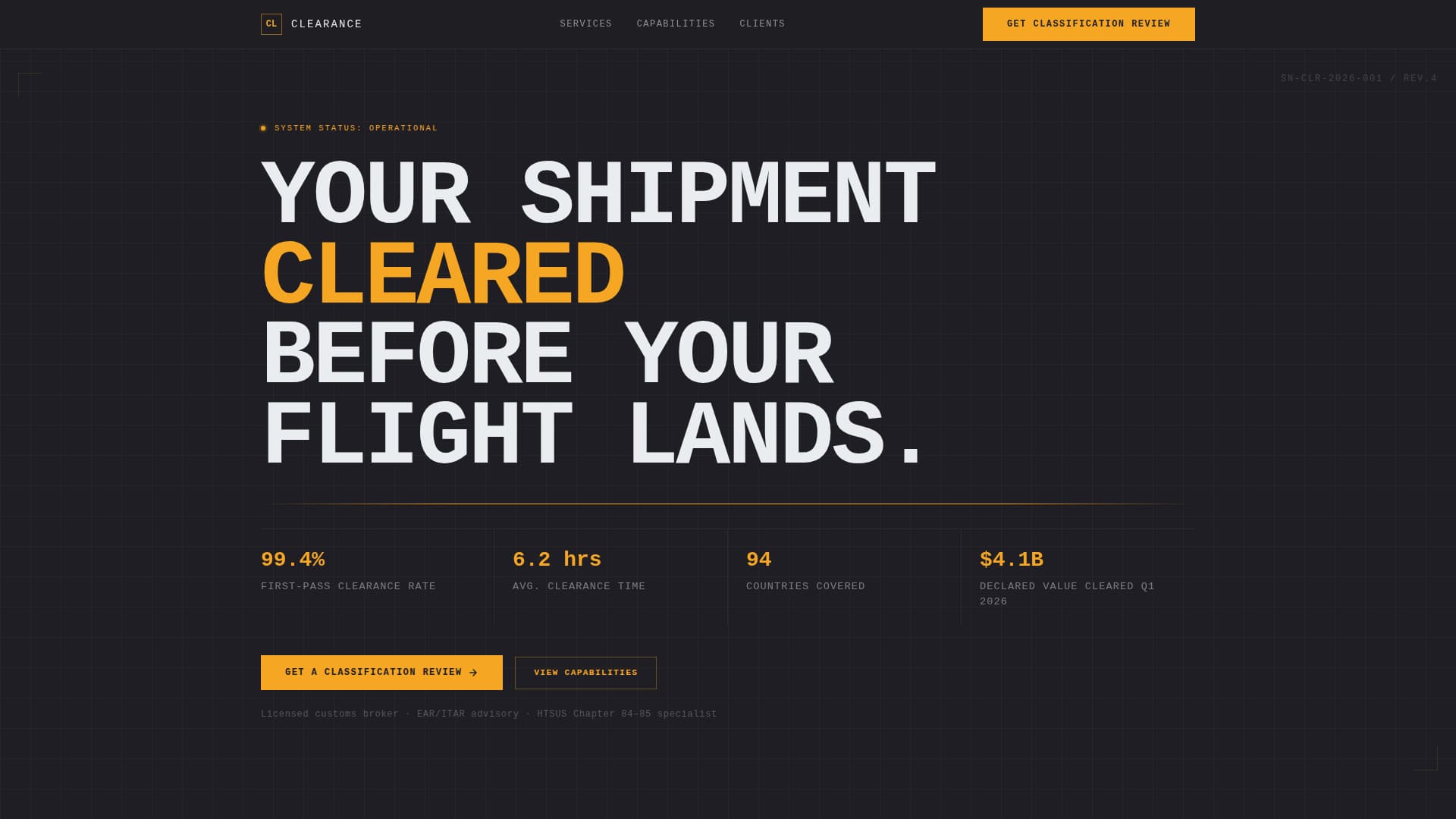 Clearance — Elite Import Export Compliance Landing Page Template