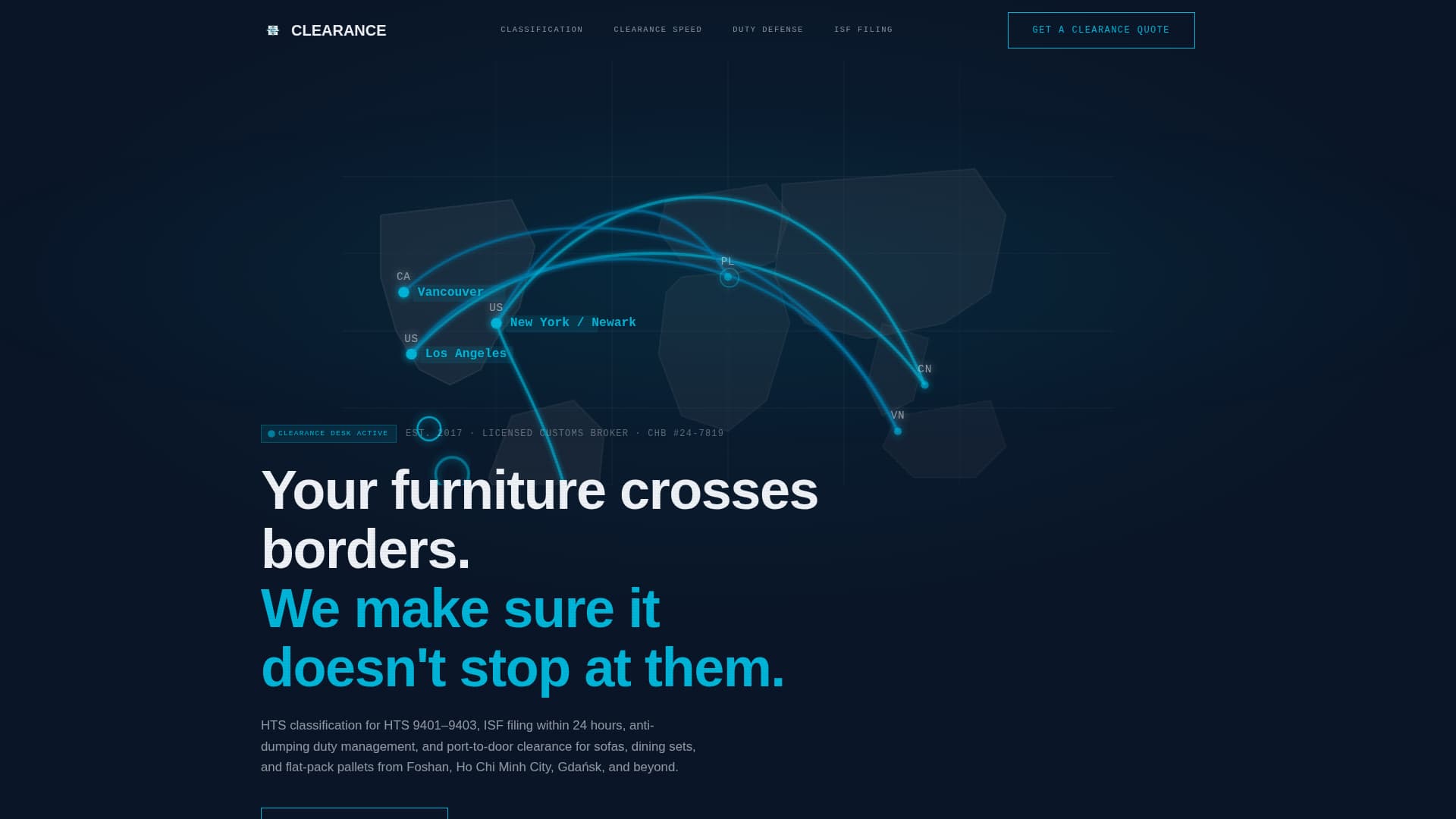 Clearance — Certified International Trade Landing Page Template