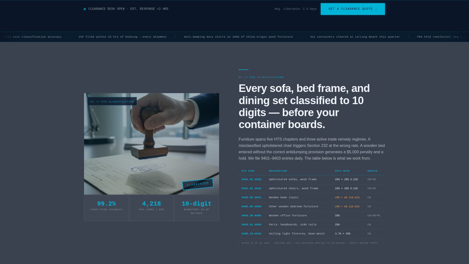 Clearance — Certified International Trade Landing Page Template