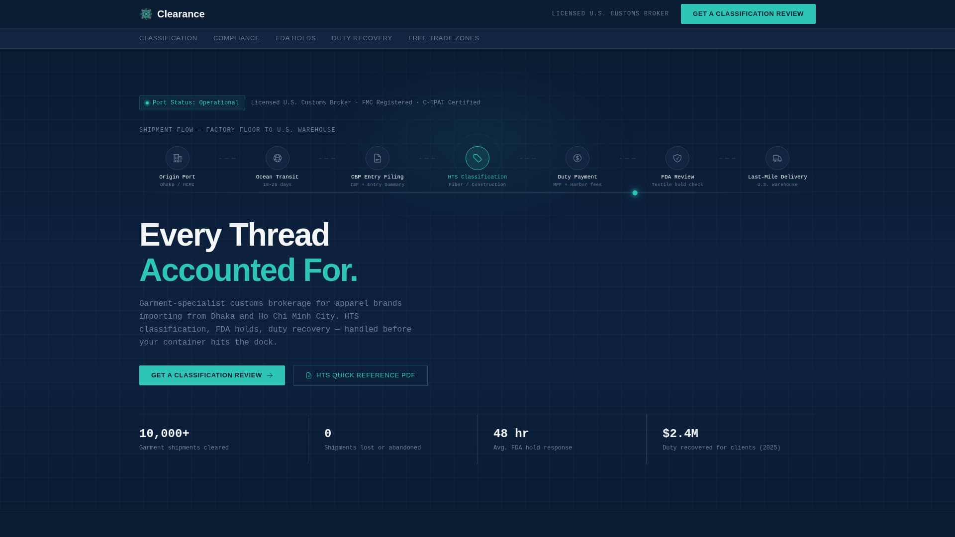 Clearance — Trusted Trade Compliance Consulting Landing Page Template