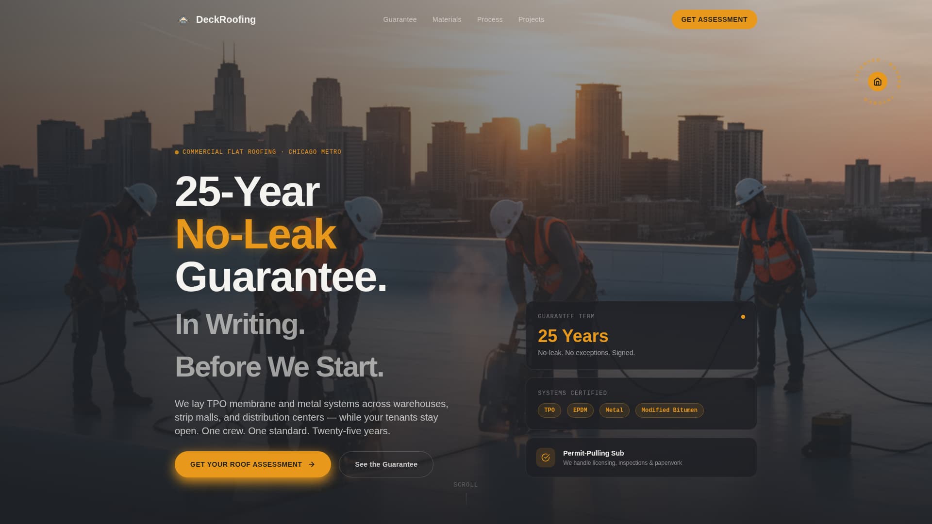 Commercial Roofing Contractor Website Template with Guarantee