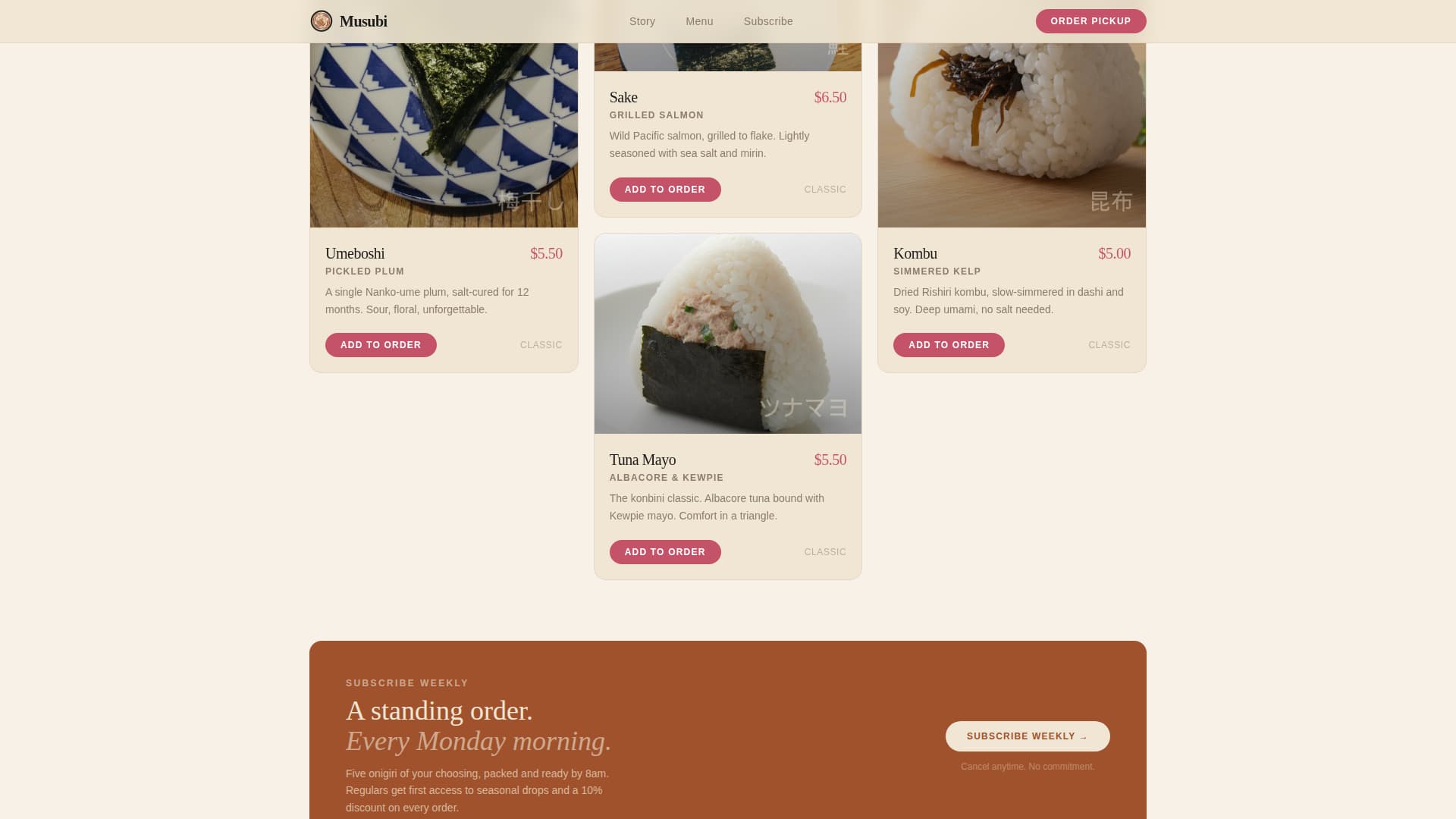 Musubi - Artisan Onigiri Landing Page Template