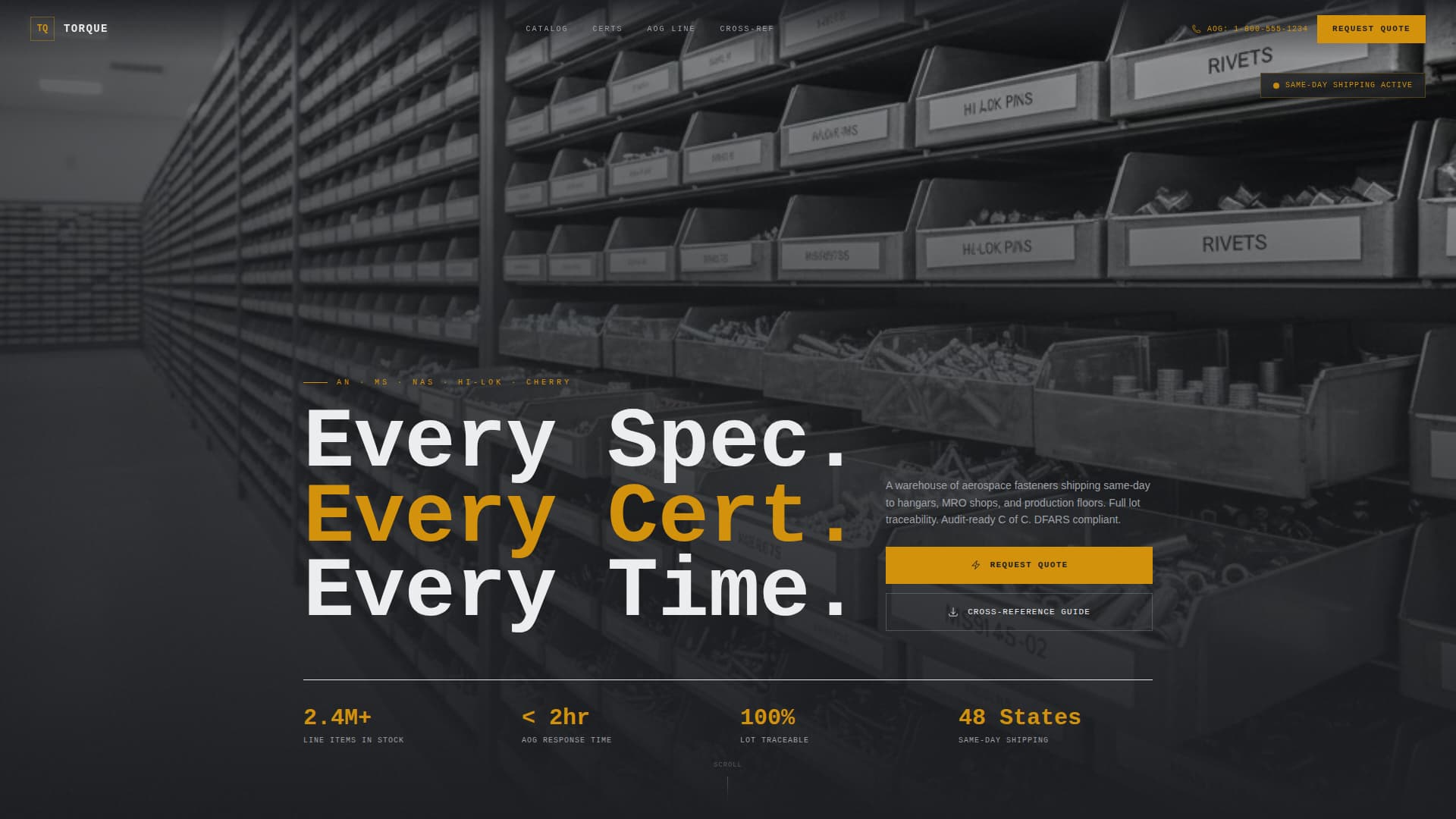 Aerospace Fastener & Hardware Distributor Website Template