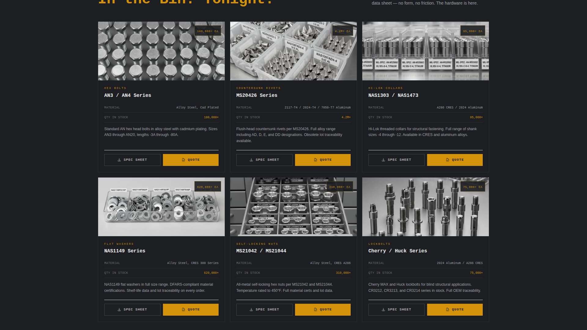 Aerospace Fastener & Hardware Distributor Website Template