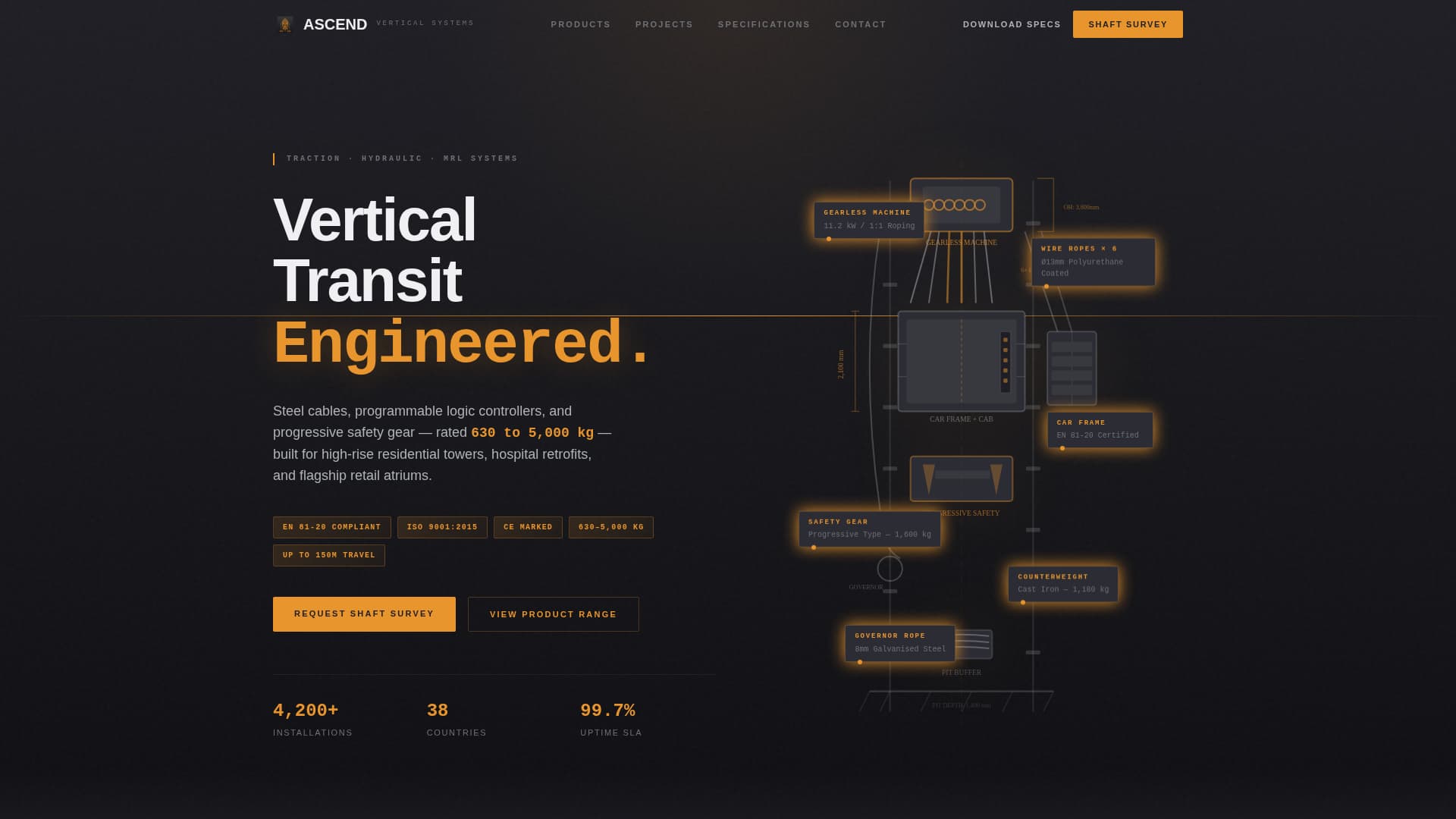 Ascend - Highspecification Elevatormanufacturer Landing Page Template