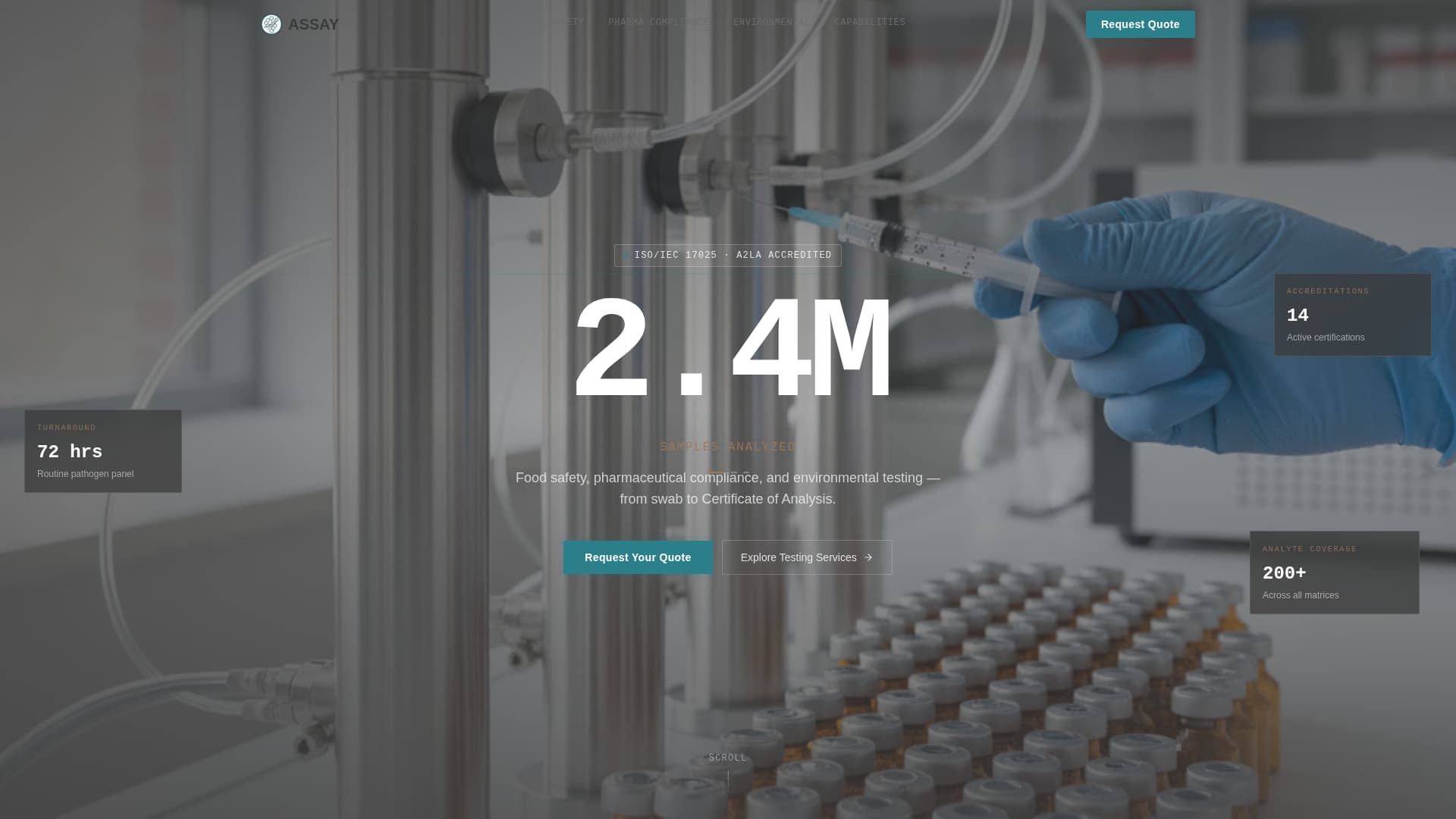 Quality & Testing Lab Professional Website Template