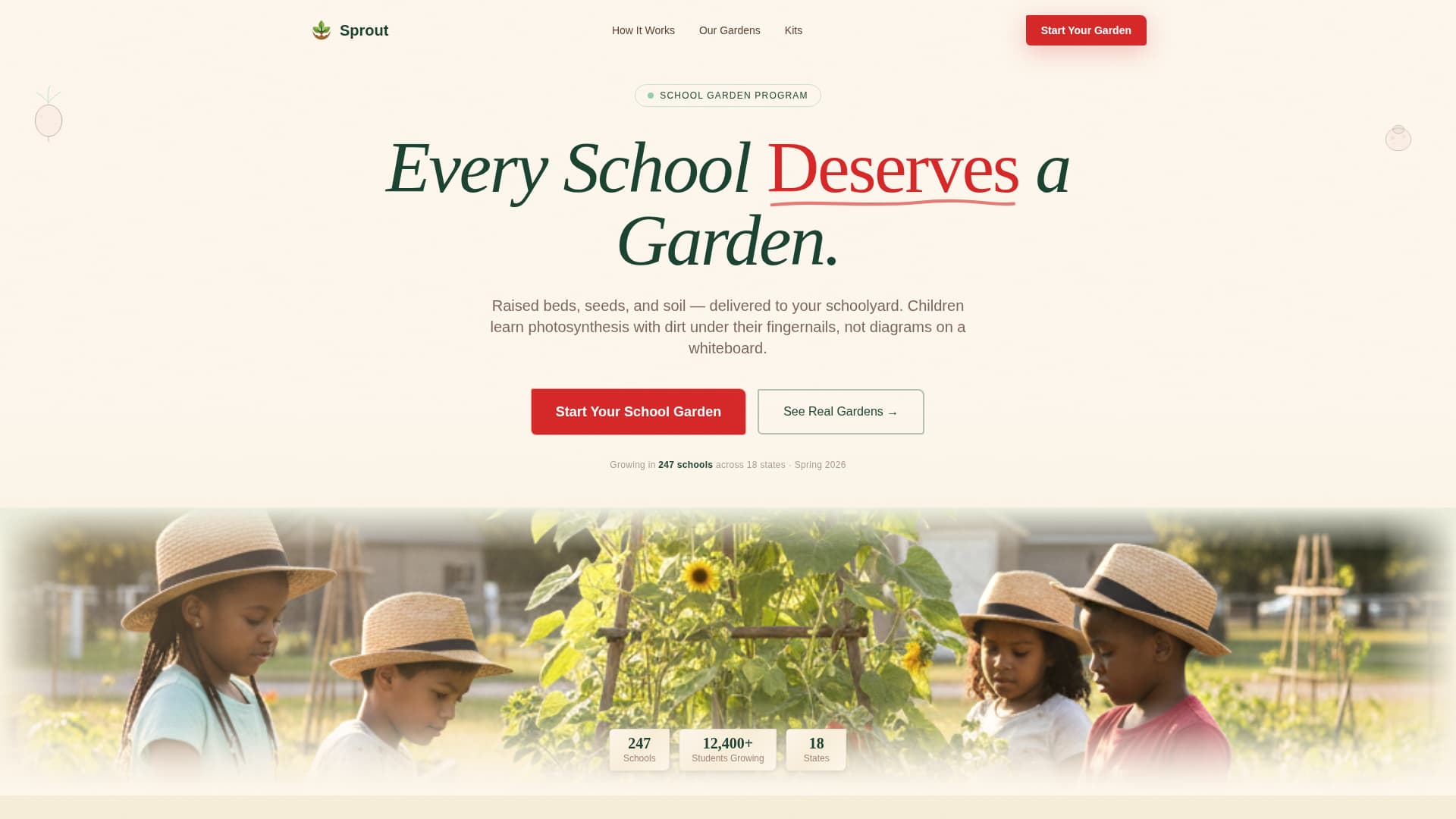 Sprout - Inspiring Schoolgarden Landing Page Template
