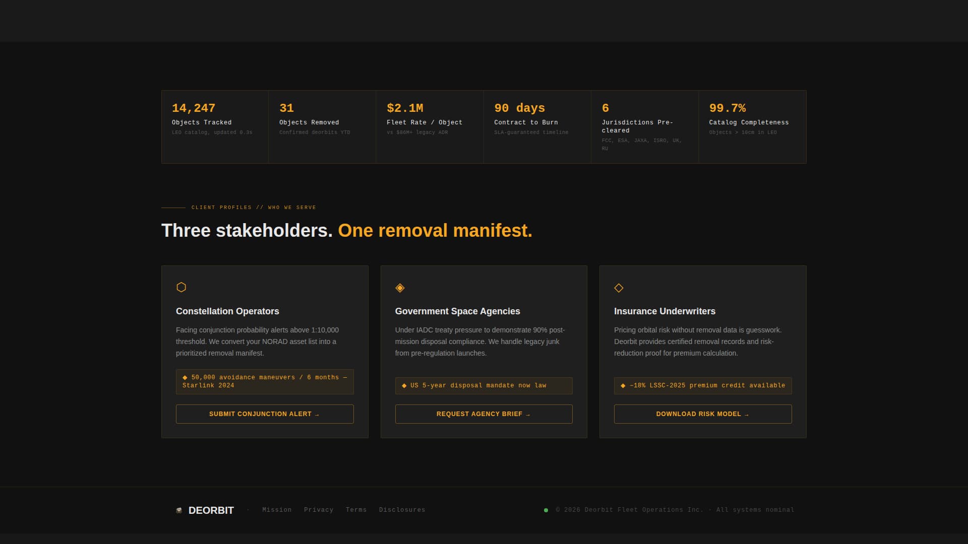 Deorbit - Tactical Debrisremoval Landing Page Template